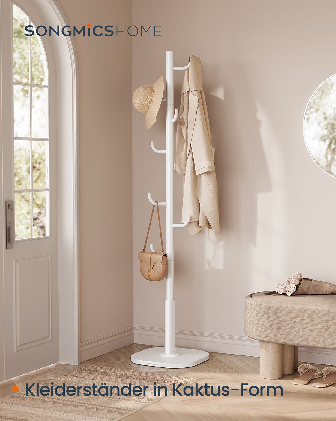 Freistehende Garderobe in Kaktusform – Metall und MDF – 175 cm hoch – Für Mäntel, Taschen, Schals und mehr