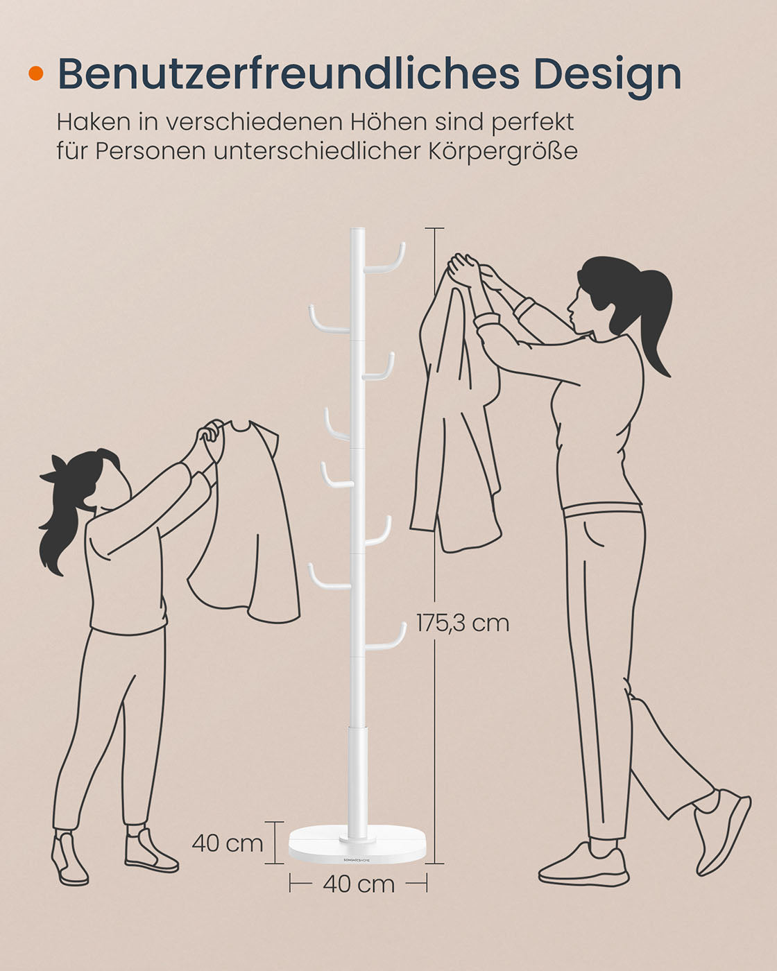 Freistehende Garderobe in Kaktusform – Metall und MDF – 175 cm hoch – Für Mäntel, Taschen, Schals und mehr