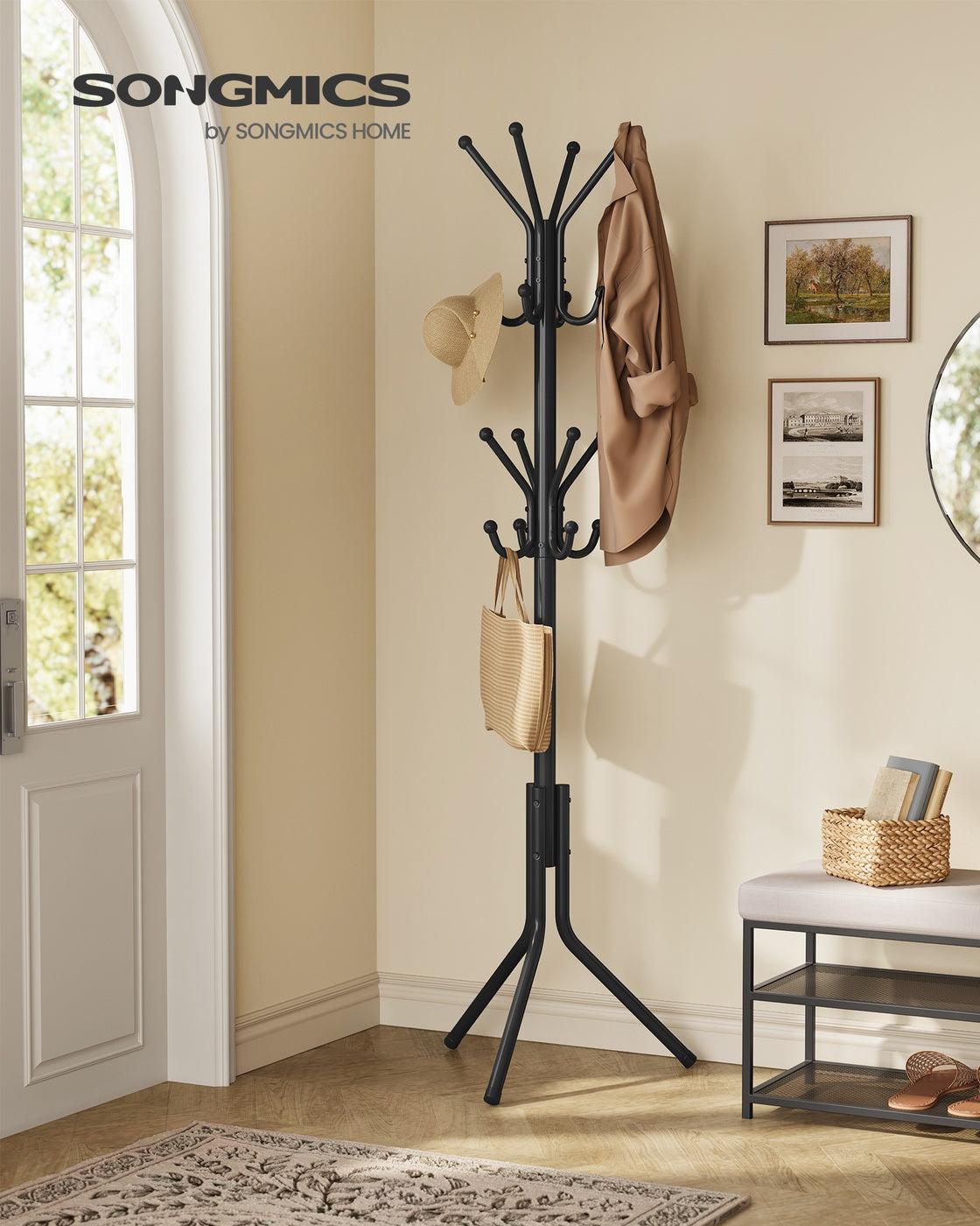 Freistehende Garderobe – mit 16 Haken – Metallgarderobe – freistehender Kleiderschrank für Flur, Schlafzimmer oder Büro