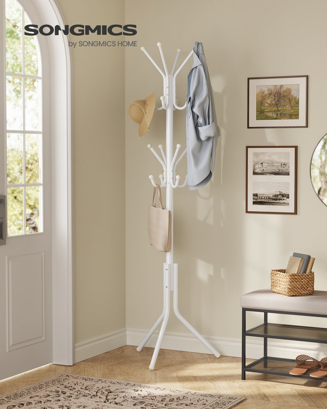Freistehende Garderobe – mit 16 Haken – Metallgarderobe – freistehender Kleiderschrank für Flur, Schlafzimmer oder Büro