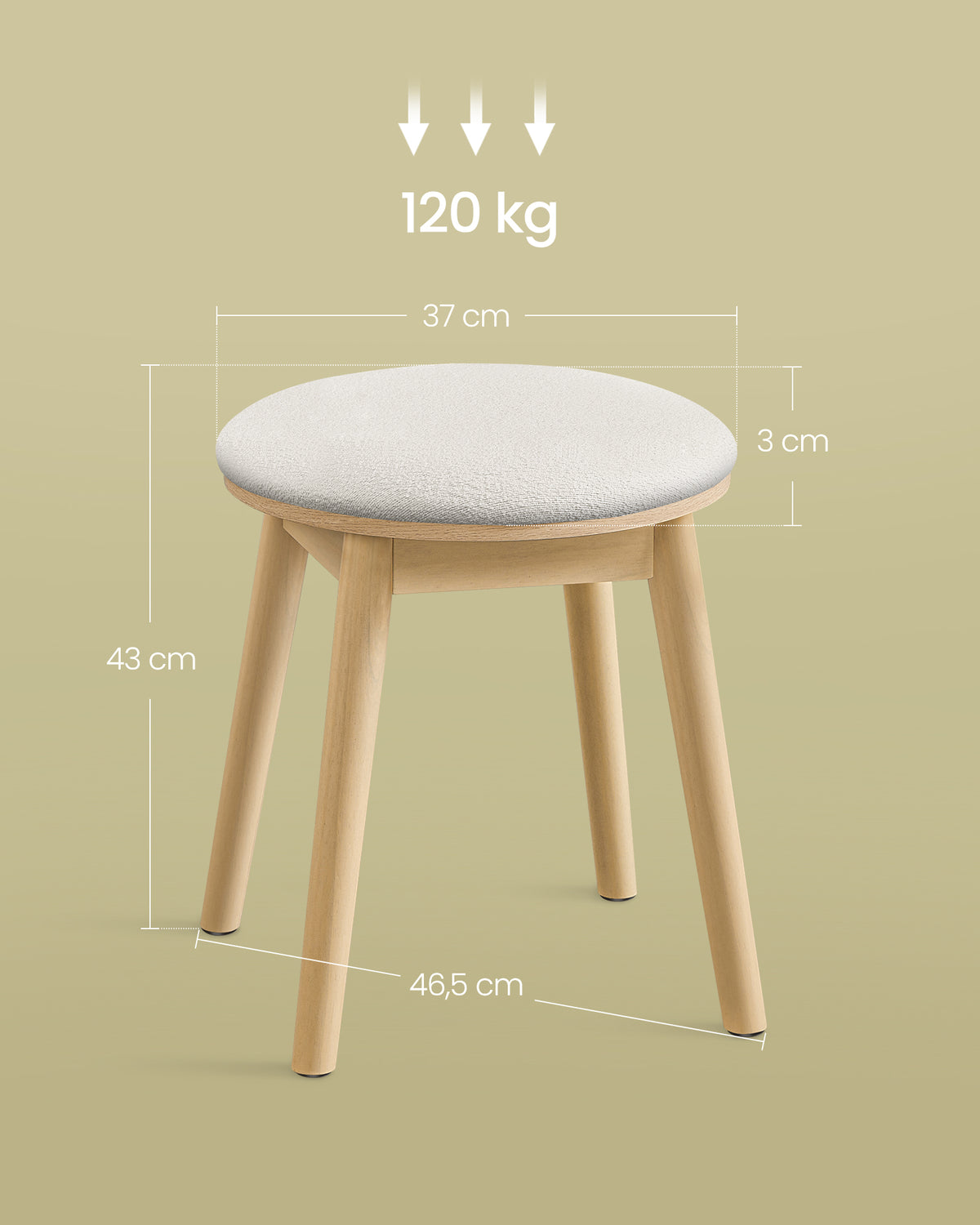 BOHO Hocker – Runder Schminkhocker – Bouclé-Polsterung – Massivholz – 43 cm hoch