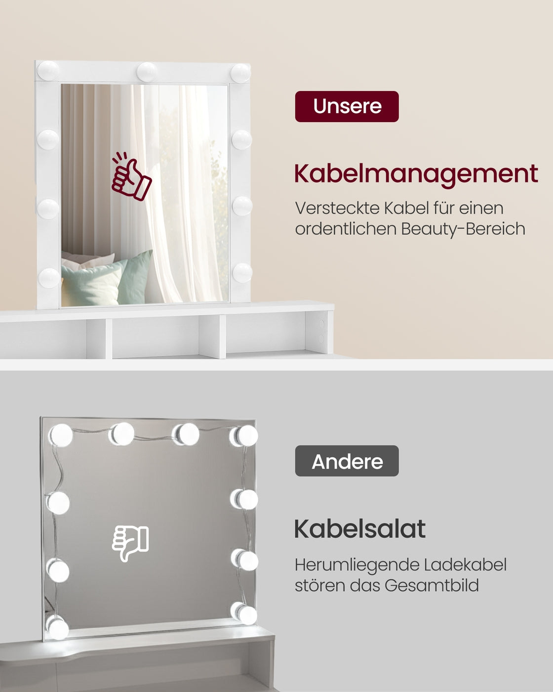 Schminktisch mit Beleuchtung - Schminktisch - Frisiertisch mit Schublade und Spiegel