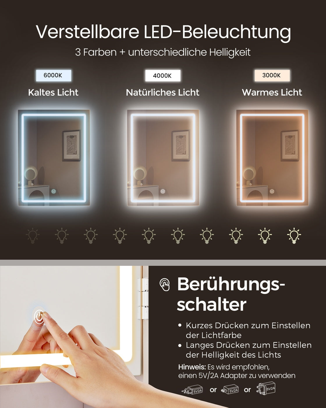 Schminktisch mit LED-Beleuchtung und viel Stauraum – Modern und Praktisch