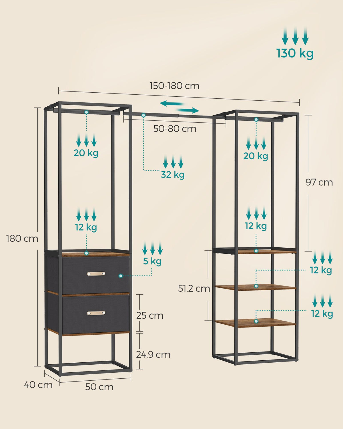 Offener Kleiderschrank mit verstellbarem Design – praktisch und robust