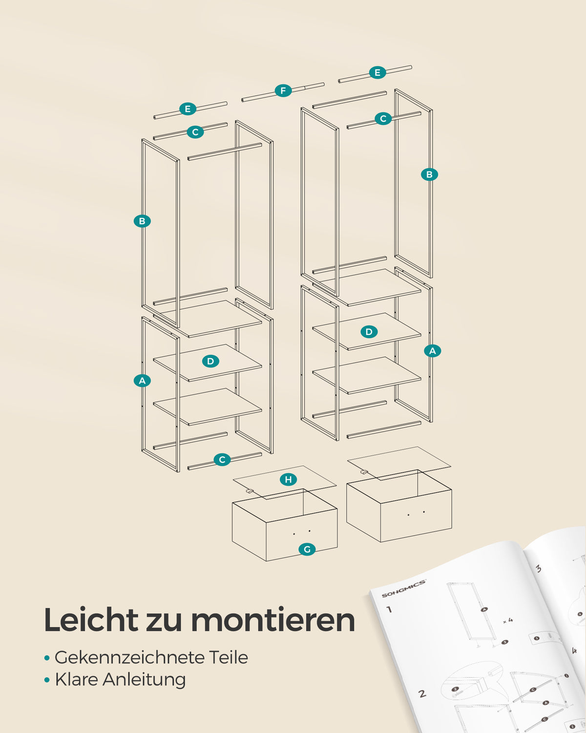 Offener Kleiderschrank mit verstellbarem Design – praktisch und robust