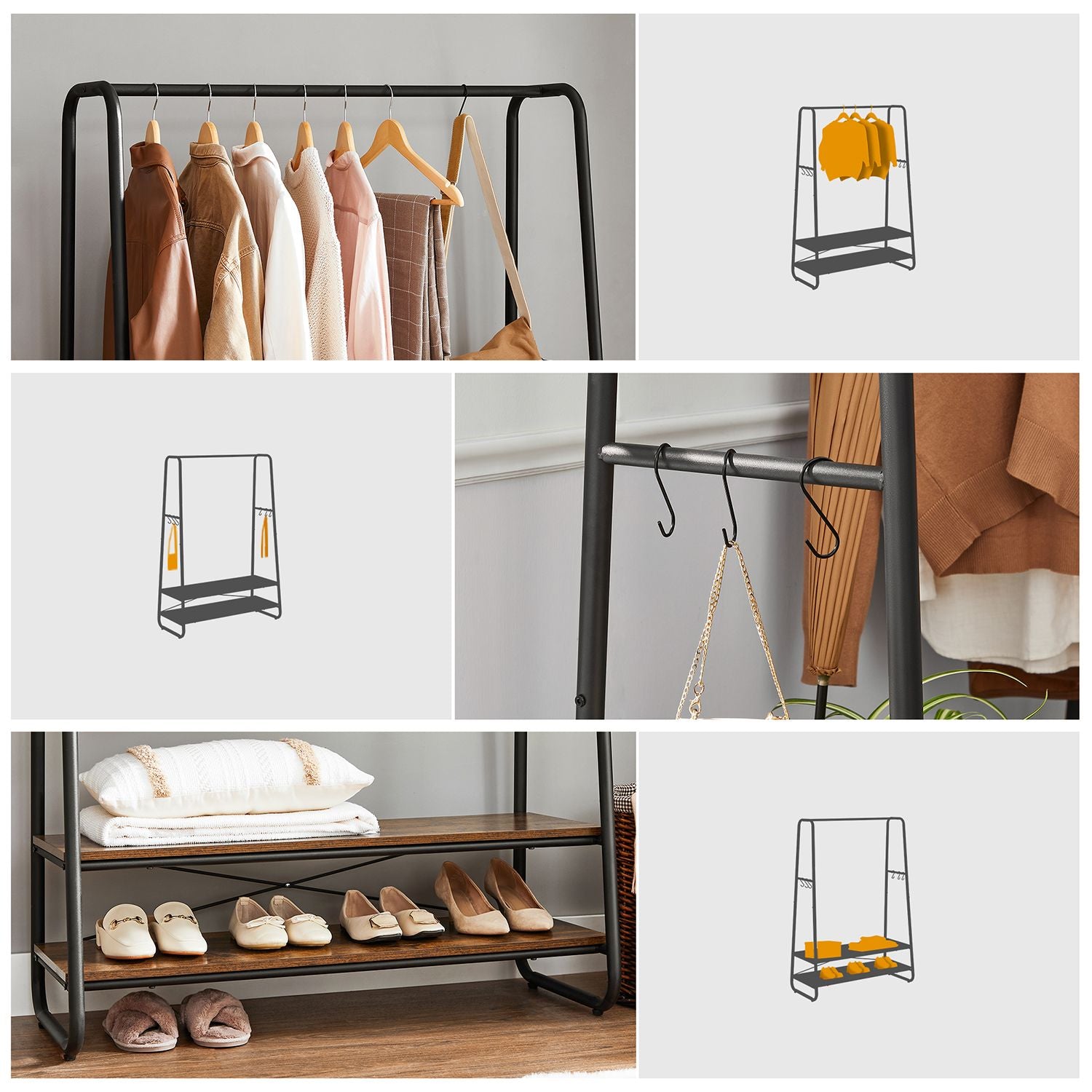 Kleiderständer mit Ablagen – Industriedesign – freistehend – 100 cm breit