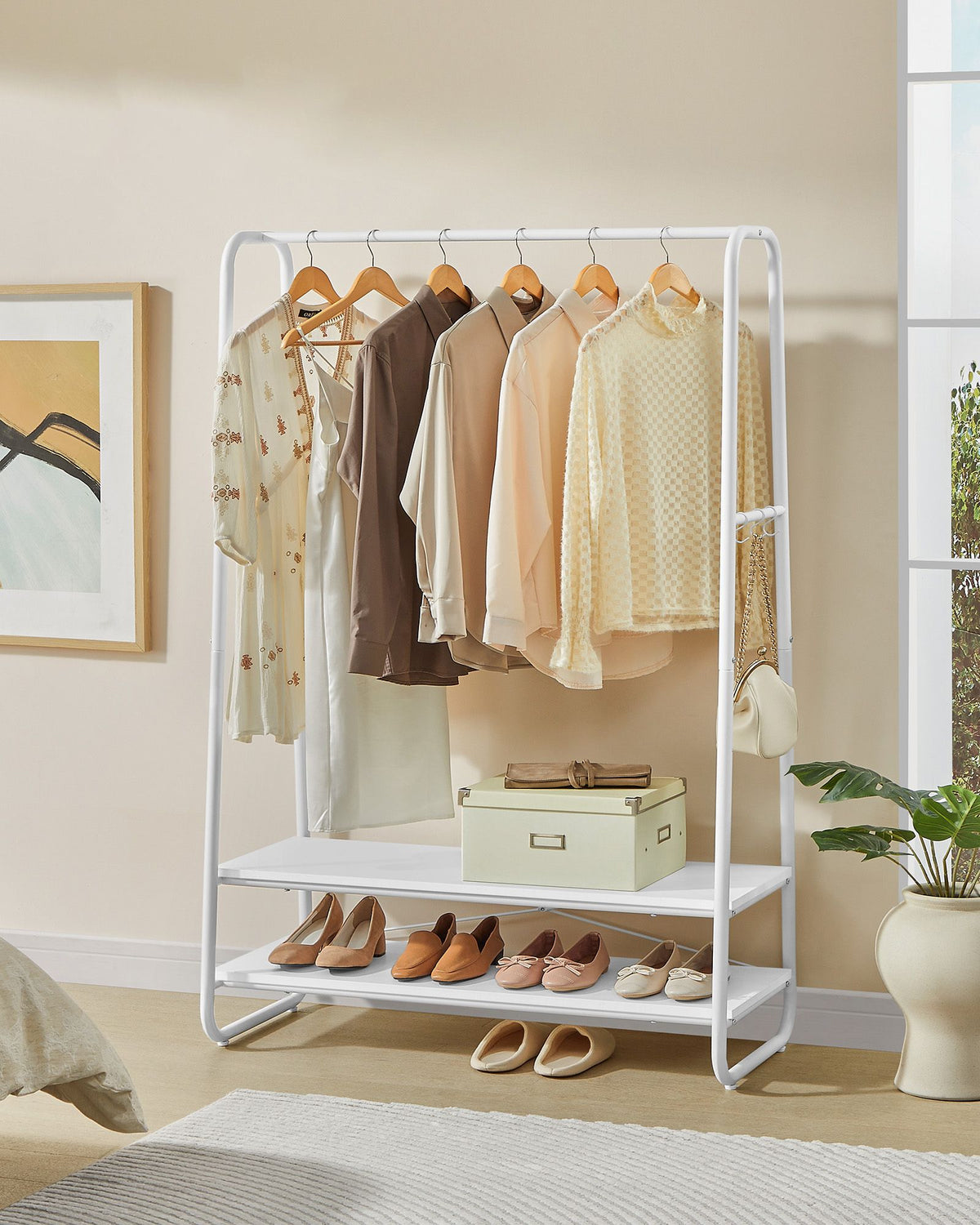 Kleiderständer mit Ablagen – Industriedesign – freistehend – 100 cm breit