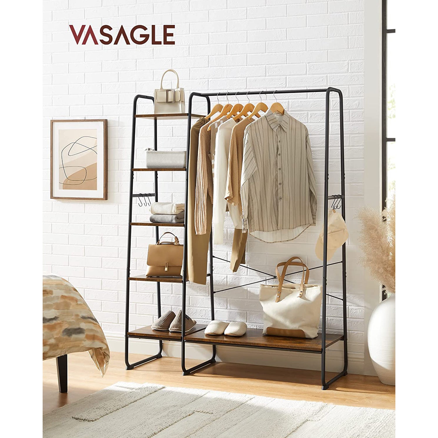 Industrieller Kleiderschrankständer mit Regalböden und S-Haken – Platzsparende Aufbewahrung für Kleidung und Schuhe – Vielseitiges und robustes Design