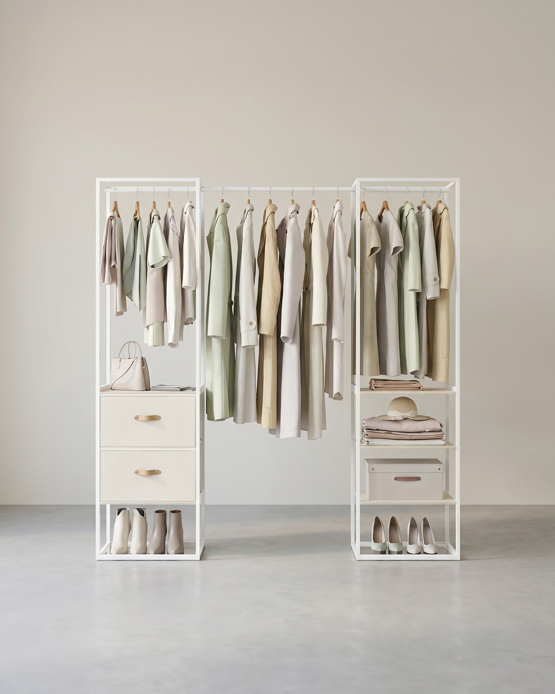Multifunktionaler Kleiderschrank mit ausziehbarer Kleiderstange und Schubladen – flexible Aufteilung und robuste Konstruktion – Weiß