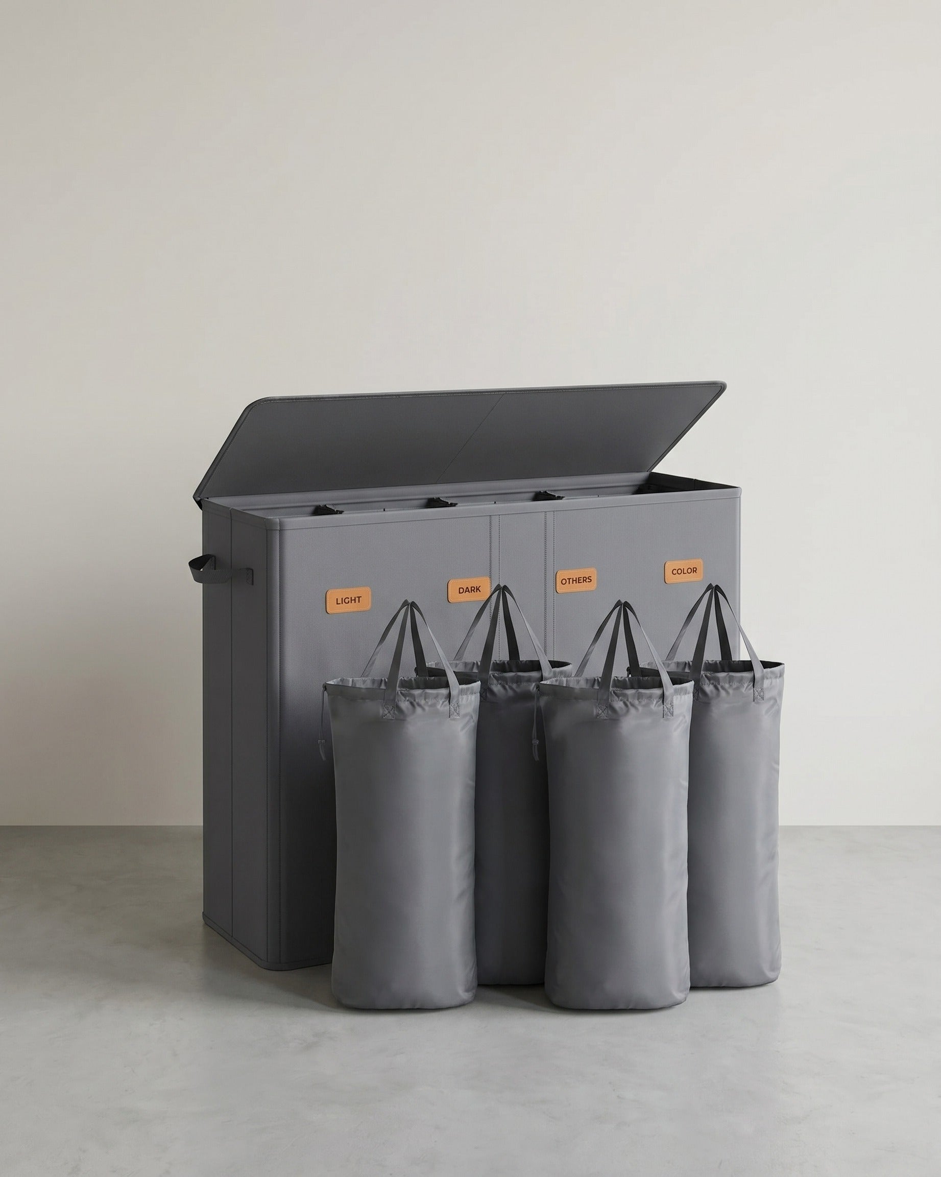 Wäschekorb mit 3 Fächern – 160L/210L – Herausnehmbarer Innenbeutel – Mit Deckel – Grau