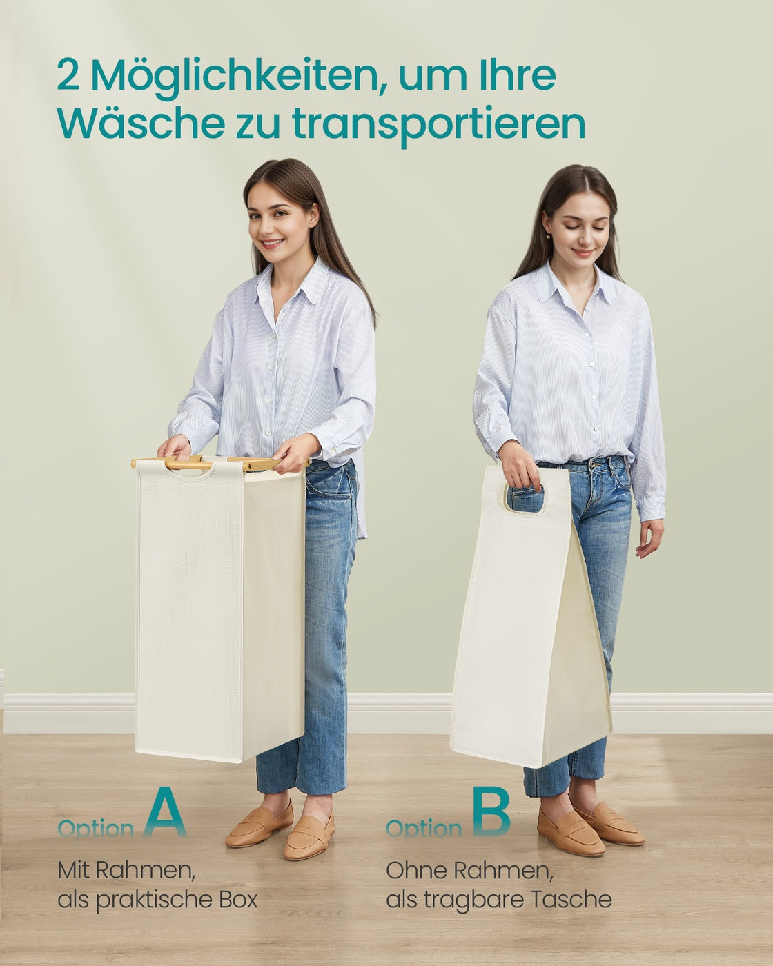 Bambus-Wäschekorb mit 3 Fächern - 150 Liter