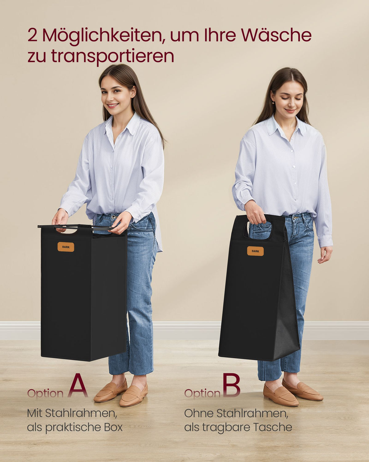 Wäschesortierer mit 4 Körben und Rollen – Wäschewagen mit Etiketten und oberer Ablage – 150 Liter – 72 cm breit – Bis zu 39 kg Tragkraft