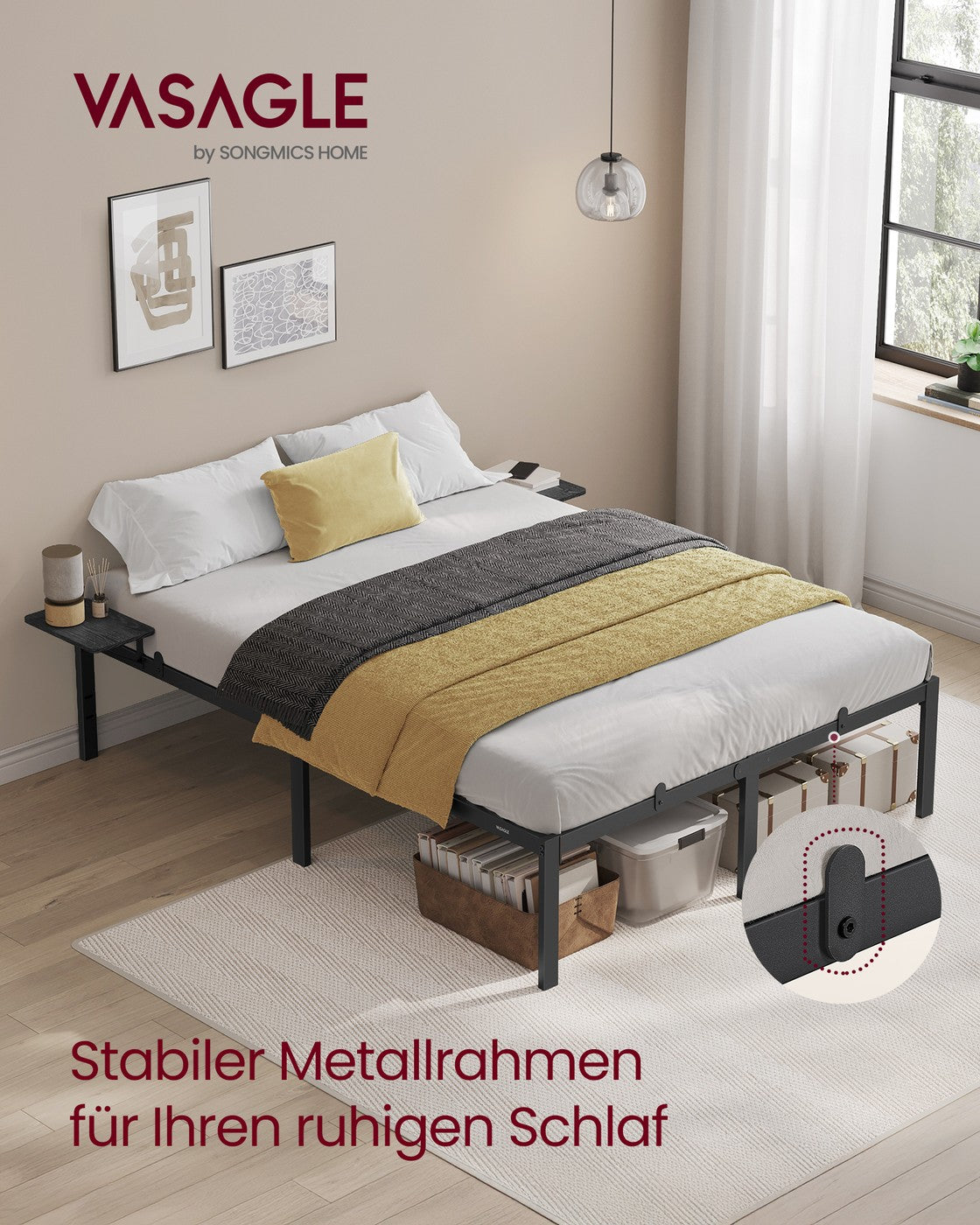 Metallbettgestell mit Tischen – 4 Größen – Stabil & Robust – Belastbarkeit bis zu 454 kg
