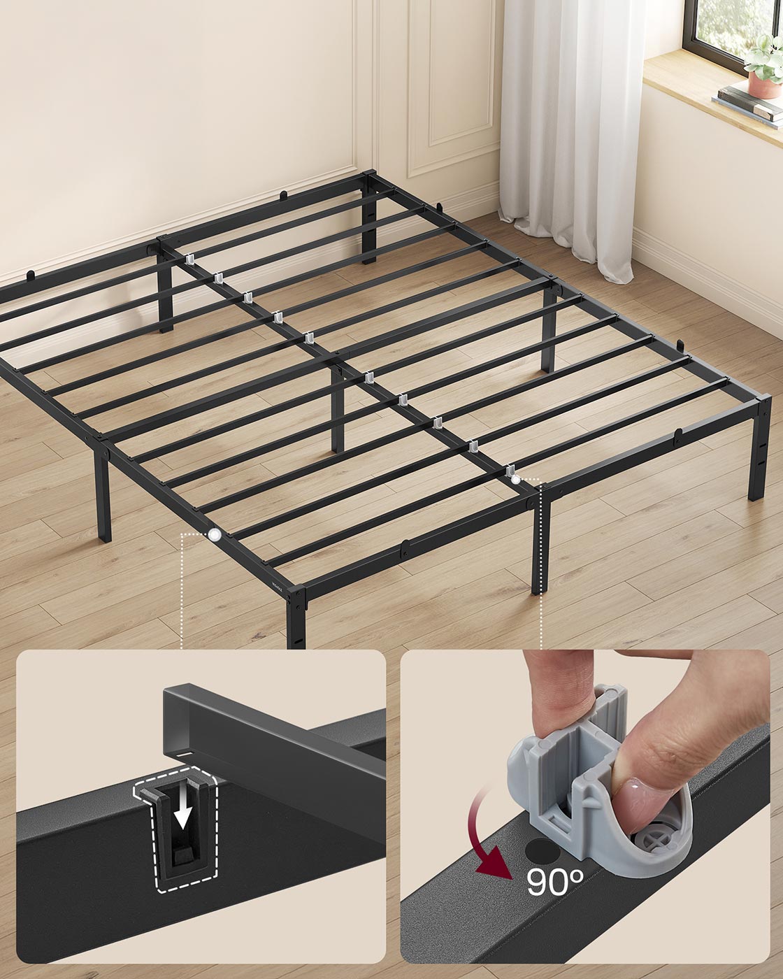 Metallbettgestell – 90/140/160 x 200 cm – Hohes Unterbett – Geräuscharm – Stabil und Robust