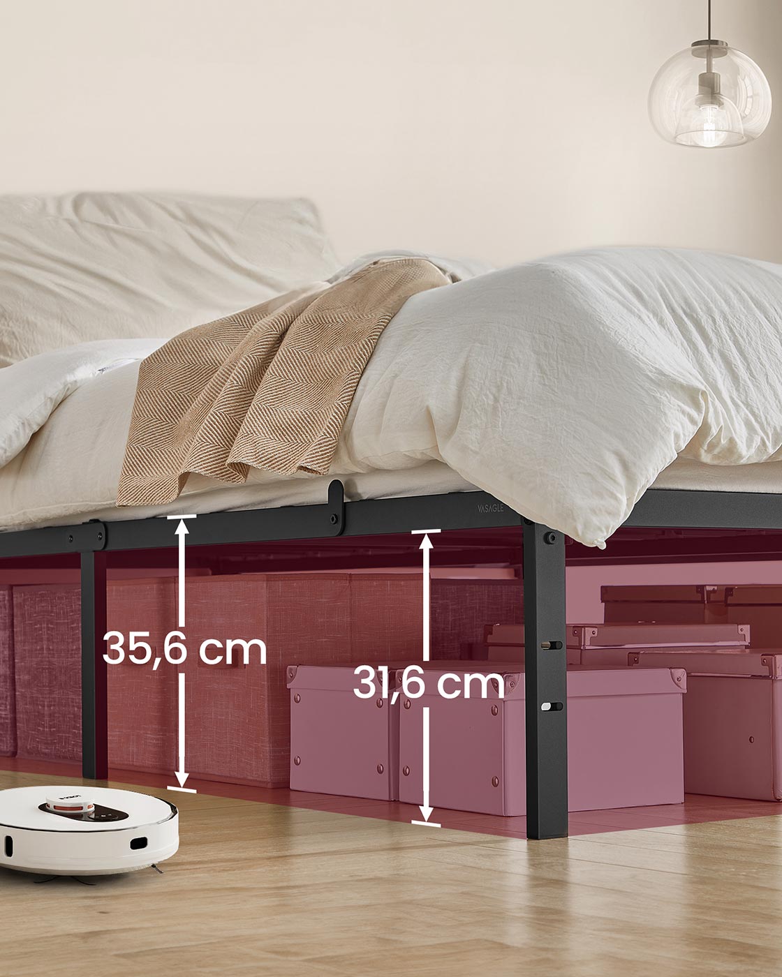 Metallbettgestell – 90/140/160 x 200 cm – Hohes Unterbett – Geräuscharm – Stabil und Robust