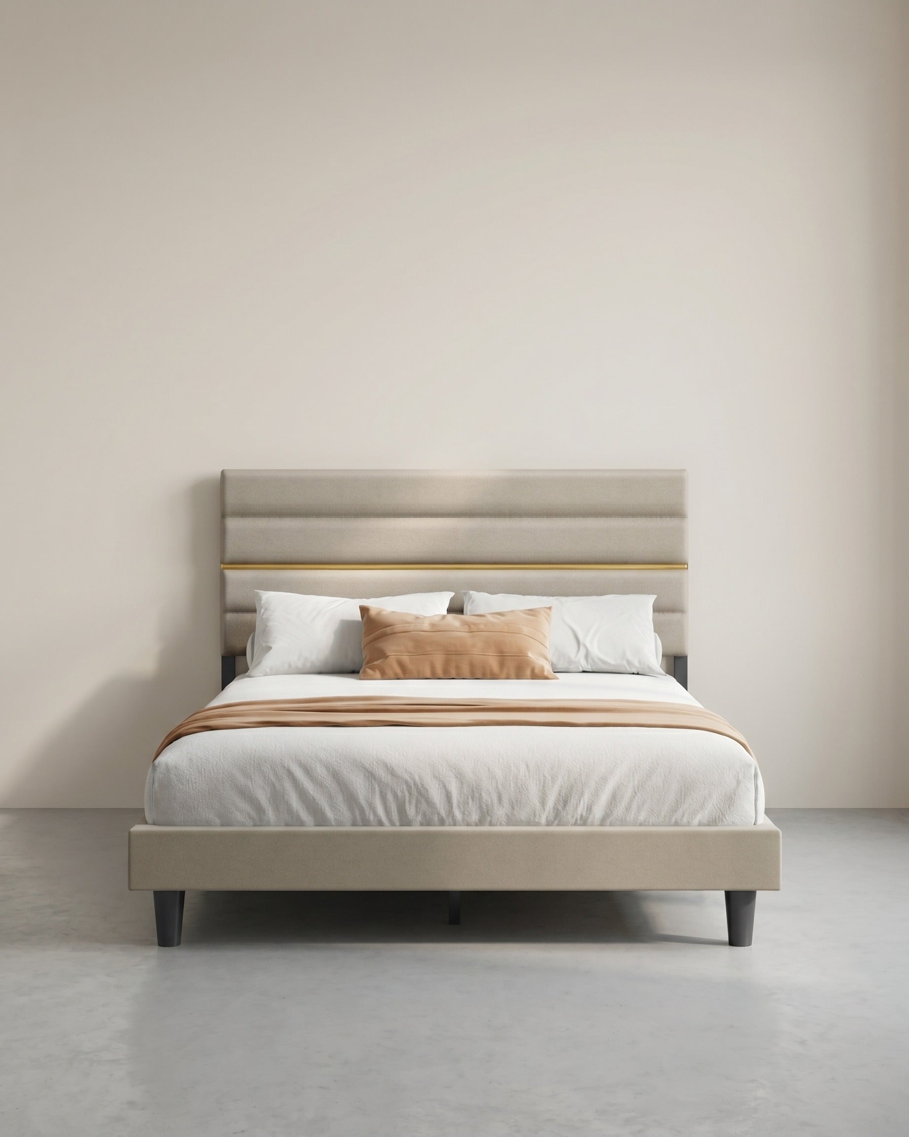Gepolstertes Bettgestell – 160 x 200 cm – Verstellbares Kopfteil – Konstruktion aus Metall und Massivholz – Modernes Design