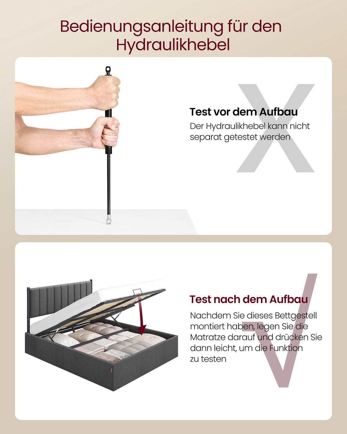 Bettgestell mit Stauraum – Dunkelgrau – Mit komfortablem Kopfteil und Hydrauliksystem