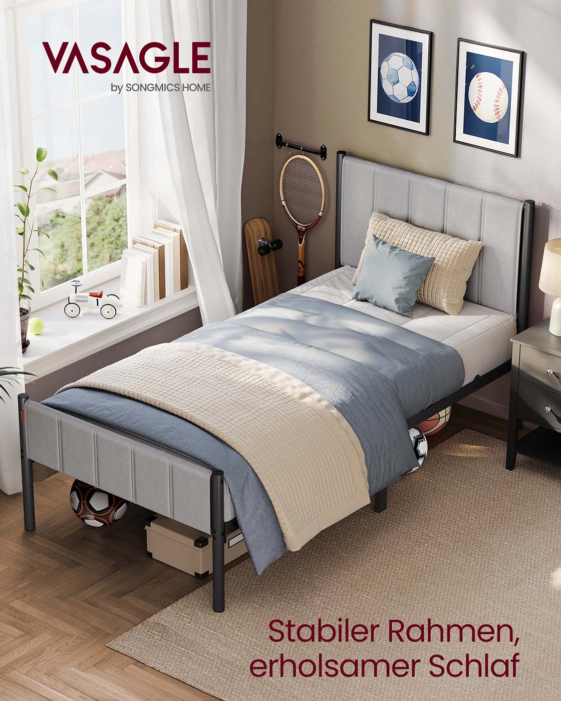 Polsterbett mit Kopfteil – minimalistisch – mit Stauraum, belastbar bis 500 kg – 90/140/160 x 200 cm