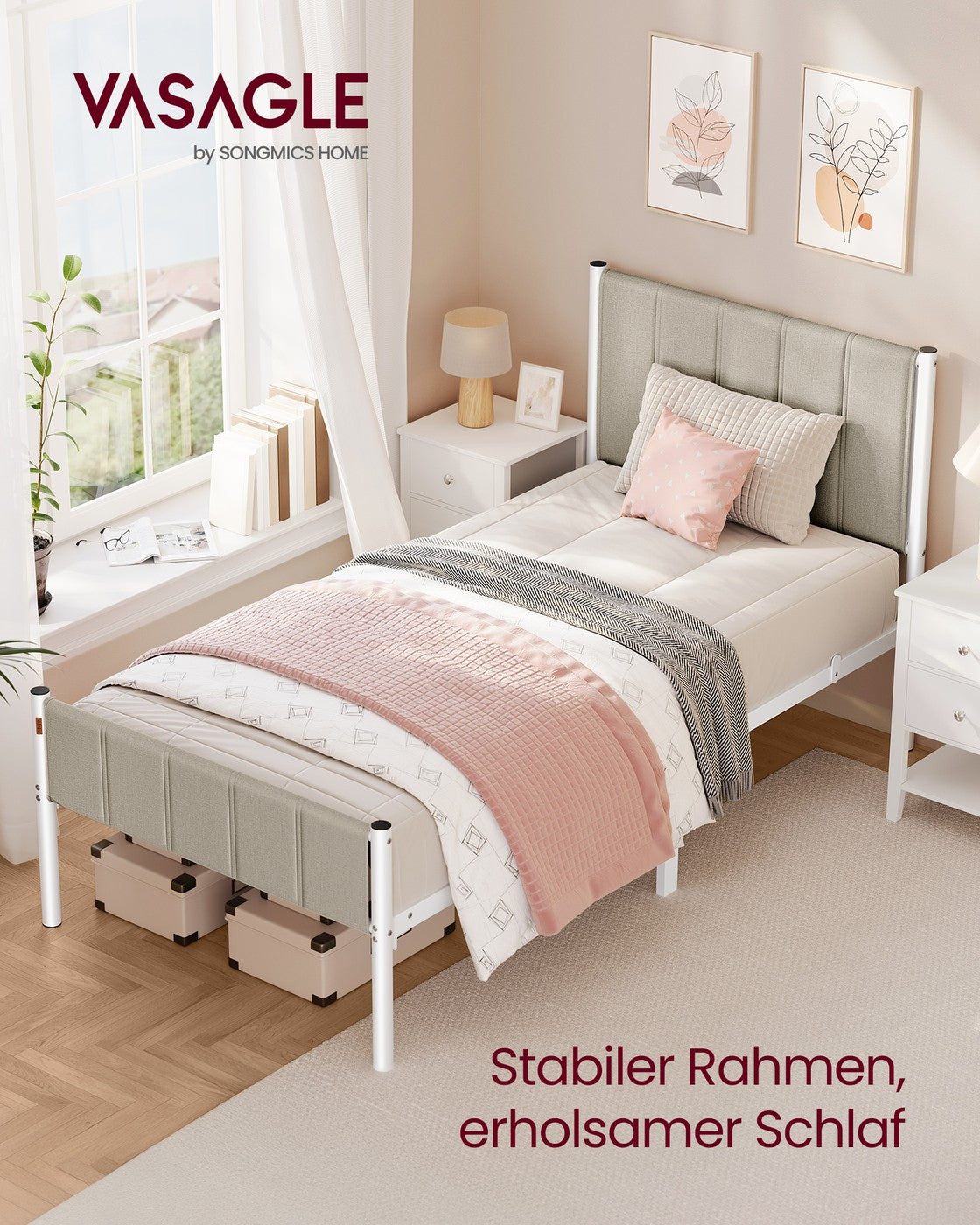 Polsterbett mit Kopfteil – minimalistisch – mit Stauraum, belastbar bis 500 kg – 90/140/160 x 200 cm