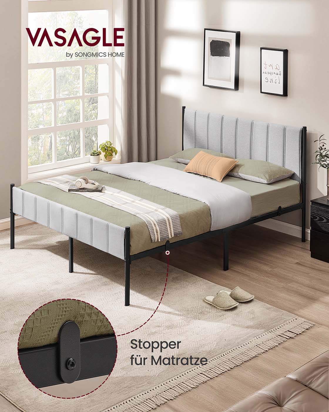 Polsterbett mit Kopfteil – minimalistisch – mit Stauraum, belastbar bis 500 kg – 90/140/160 x 200 cm