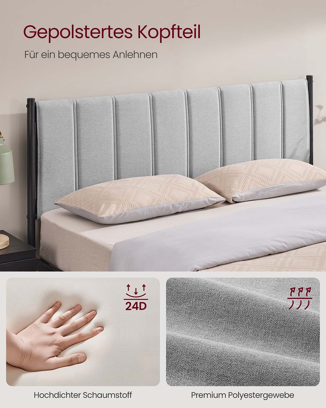 Polsterbett mit Kopfteil – minimalistisch – mit Stauraum, belastbar bis 500 kg – 90/140/160 x 200 cm