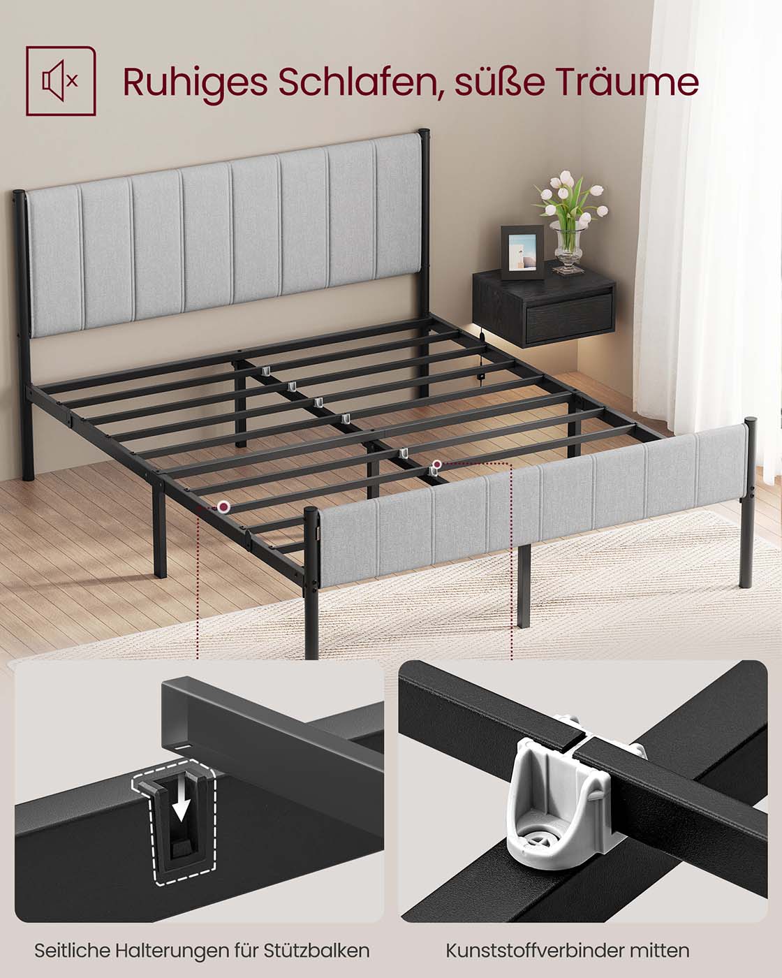 Polsterbett mit Kopfteil – minimalistisch – mit Stauraum, belastbar bis 500 kg – 90/140/160 x 200 cm