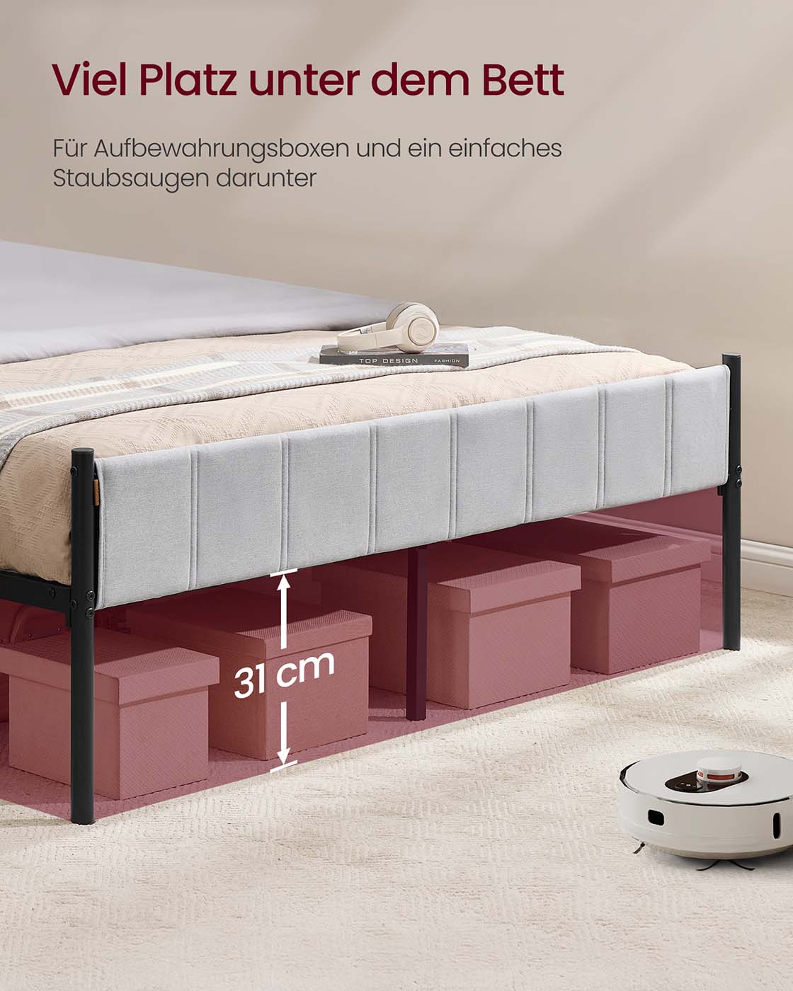 Polsterbett mit Kopfteil – minimalistisch – mit Stauraum, belastbar bis 500 kg – 90/140/160 x 200 cm