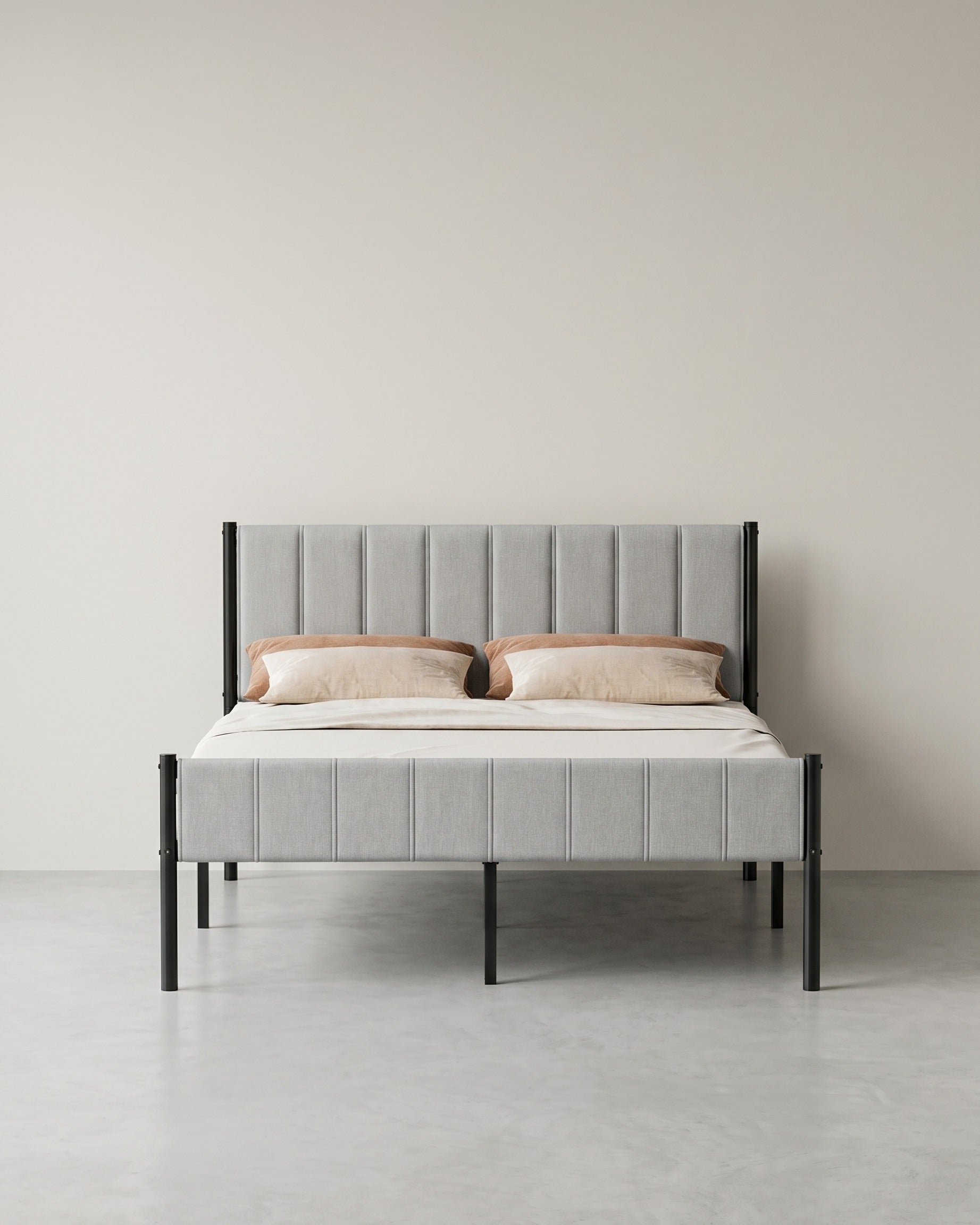 Gepolsterter Bettrahmen mit Kopfteil – Minimalistisches Design – Mit Stauraum – 3 Größen erhältlich – 90 x 200 cm