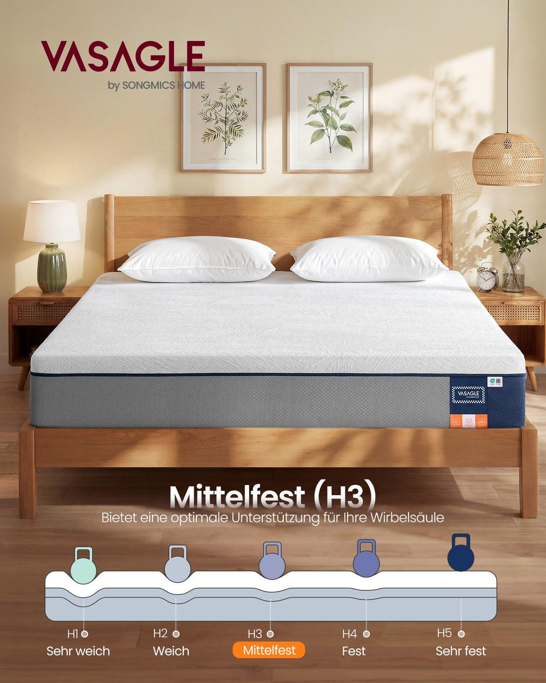 7-Zonen-Matratze – Gel-Memory-Schaum – Druckentlastend – Abnehmbarer Bezug – Komfortschaum