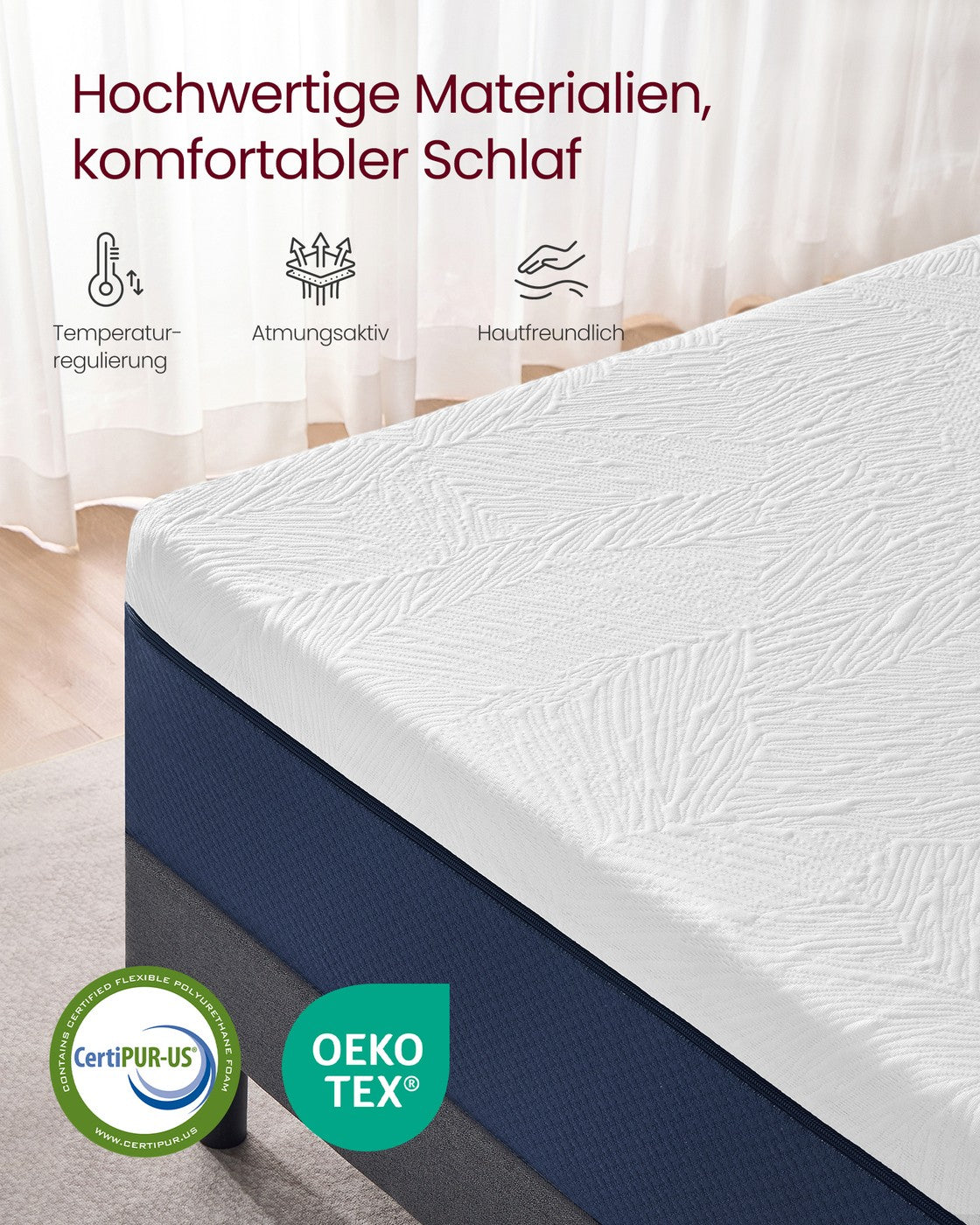 7-Zonen-Matratze – Gel-Memory-Schaum – Druckentlastend – Abnehmbarer Bezug – Komfortschaum