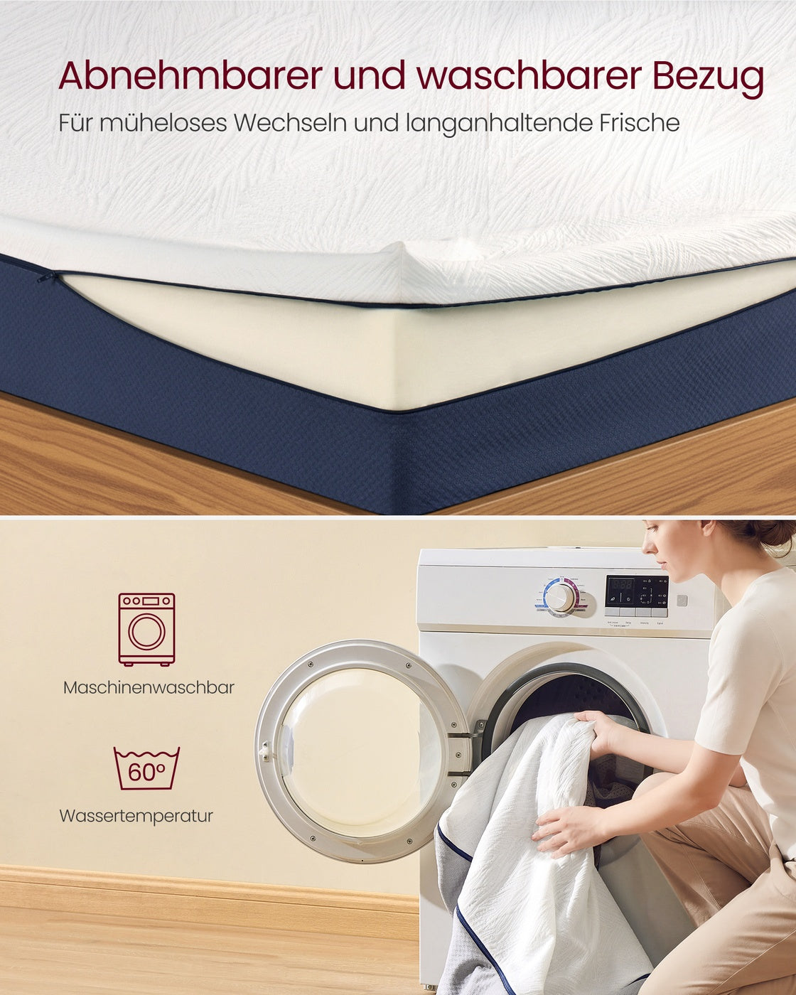 7-Zonen-Matratze – Gel-Memory-Schaum – Druckentlastend – Abnehmbarer Bezug – Komfortschaum