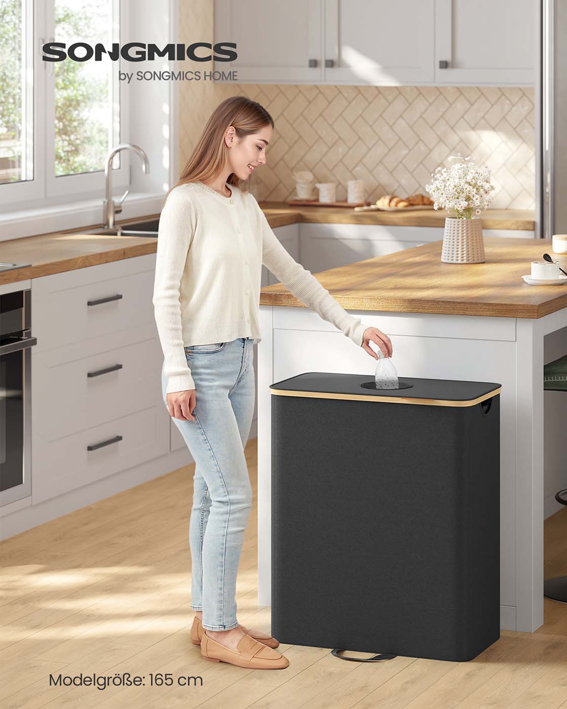 Pfandflaschenbehälter – 95L oder 135L – Faltbarer Flaschensammler mit Deckel und Überwurf – Mit waschbarem Innenbeutel und Tragegriffen