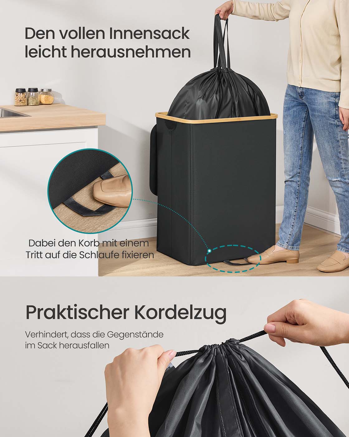 Pfandflaschenbehälter – 95L oder 135L – Faltbarer Flaschensammler mit Deckel und Überwurf – Mit waschbarem Innenbeutel und Tragegriffen