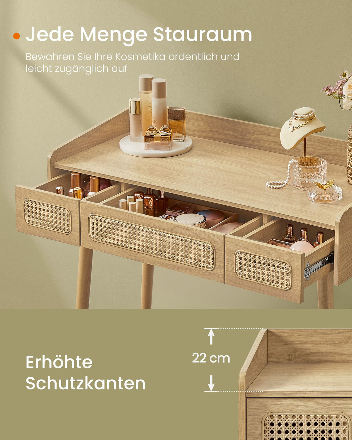 Schminktisch mit Spiegel und Beleuchtung – Bohemian Design – 90 cm breit – BOHO Kollektion