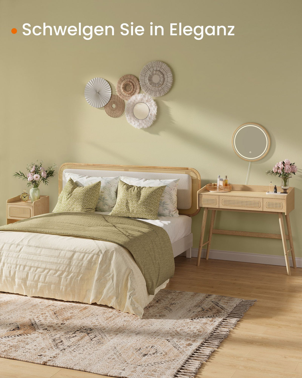 Schminktisch mit Spiegel und Beleuchtung – Bohemian Design – 90 cm breit – BOHO Kollektion