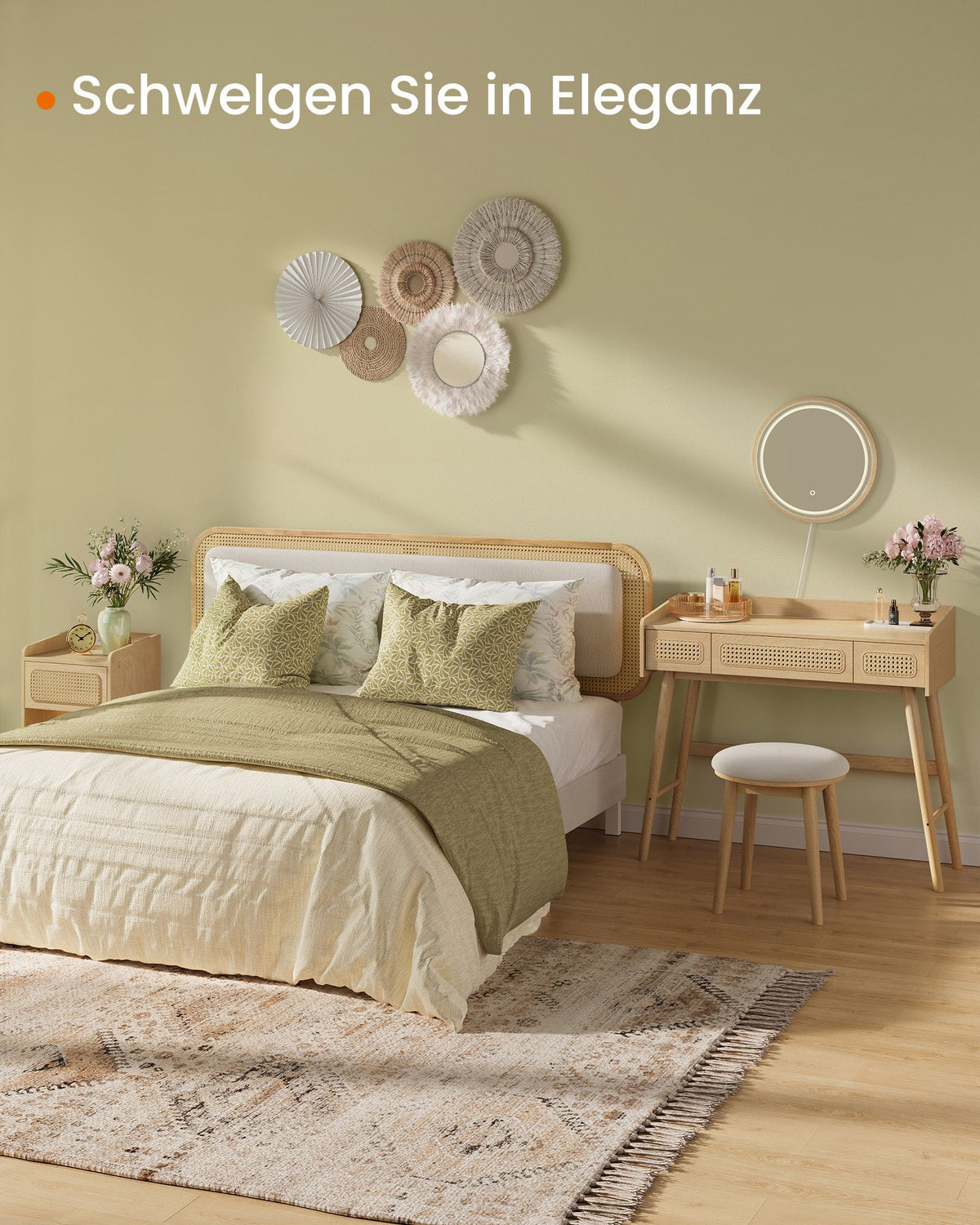 Schminktisch mit Spiegel und Beleuchtung – Bohemian Design – 90 cm breit – BOHO Kollektion