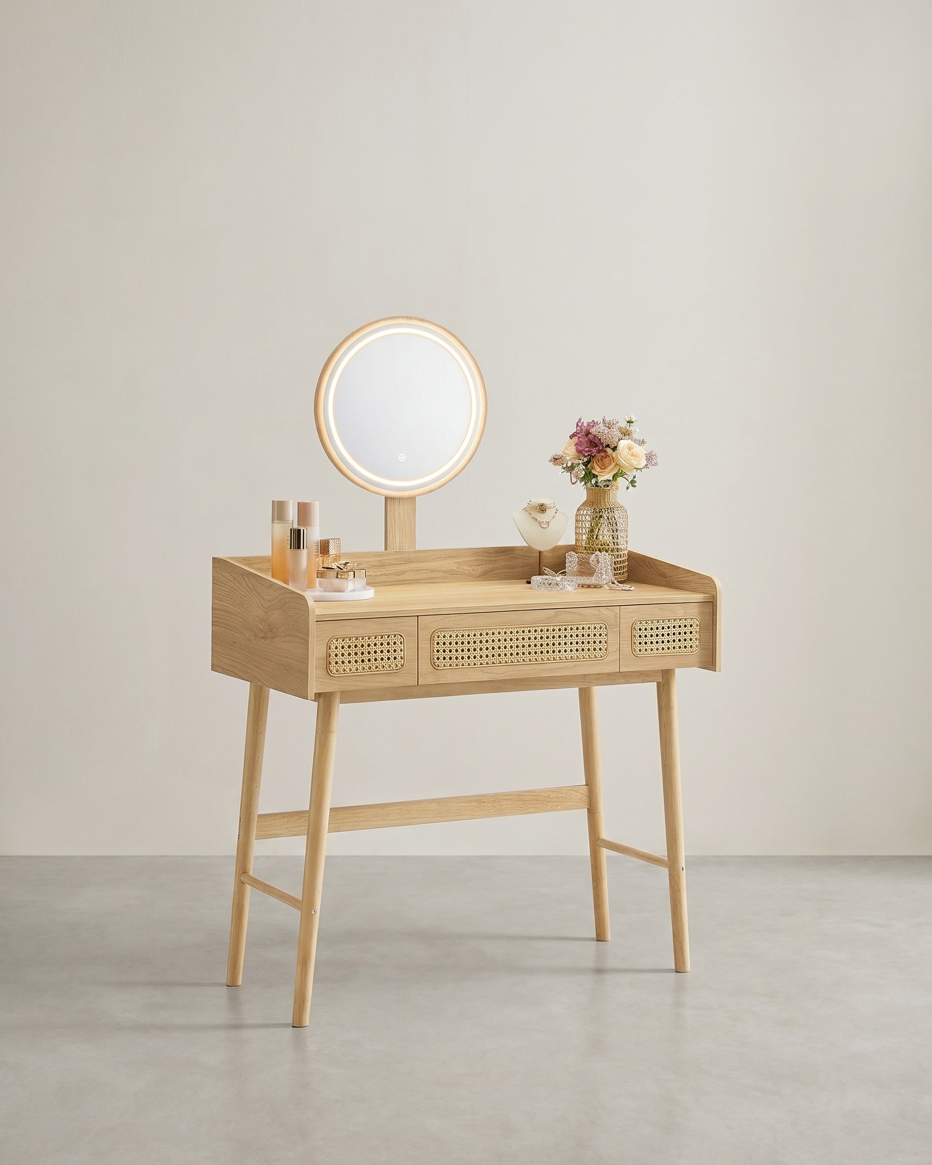 Schminktisch mit Spiegel und Beleuchtung – Bohemian Design – 90 cm breit – BOHO Kollektion