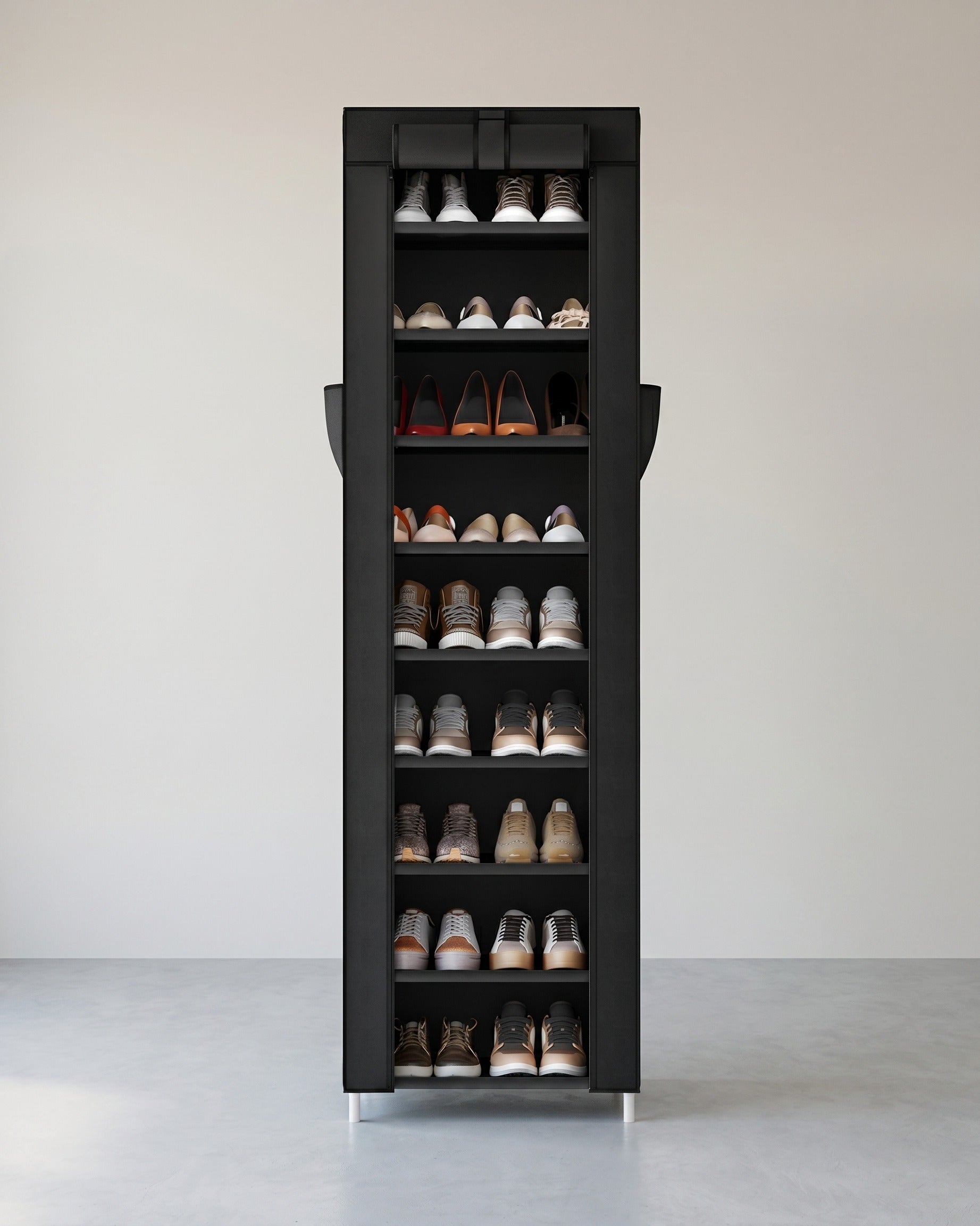 Schuhregal Mit 10 Ebenen - Schmal Und Hoch Mit Stoffablagen - Für 30 Paar Schuhe