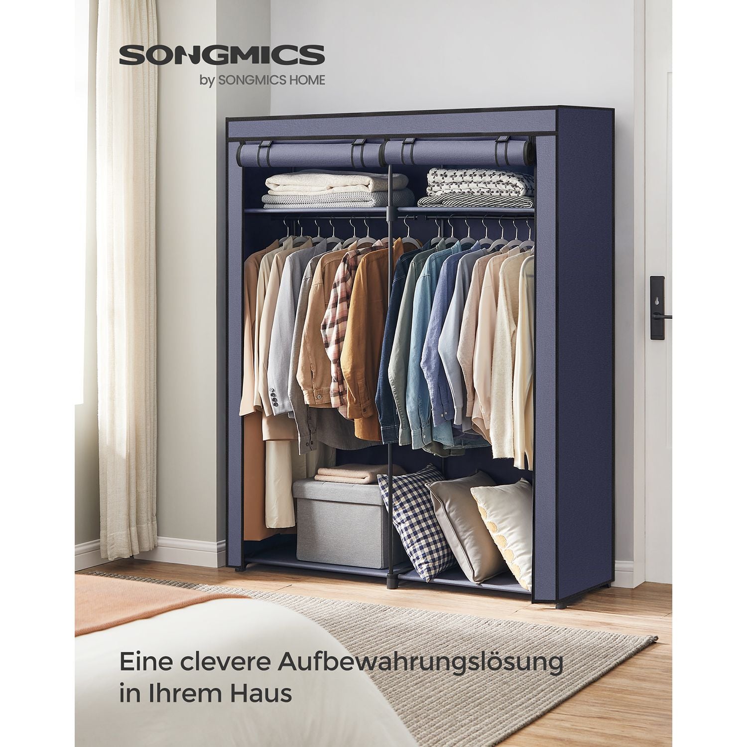 Geräumiger Stoffkleiderschrank mit Schutzhülle und Kleiderstangen