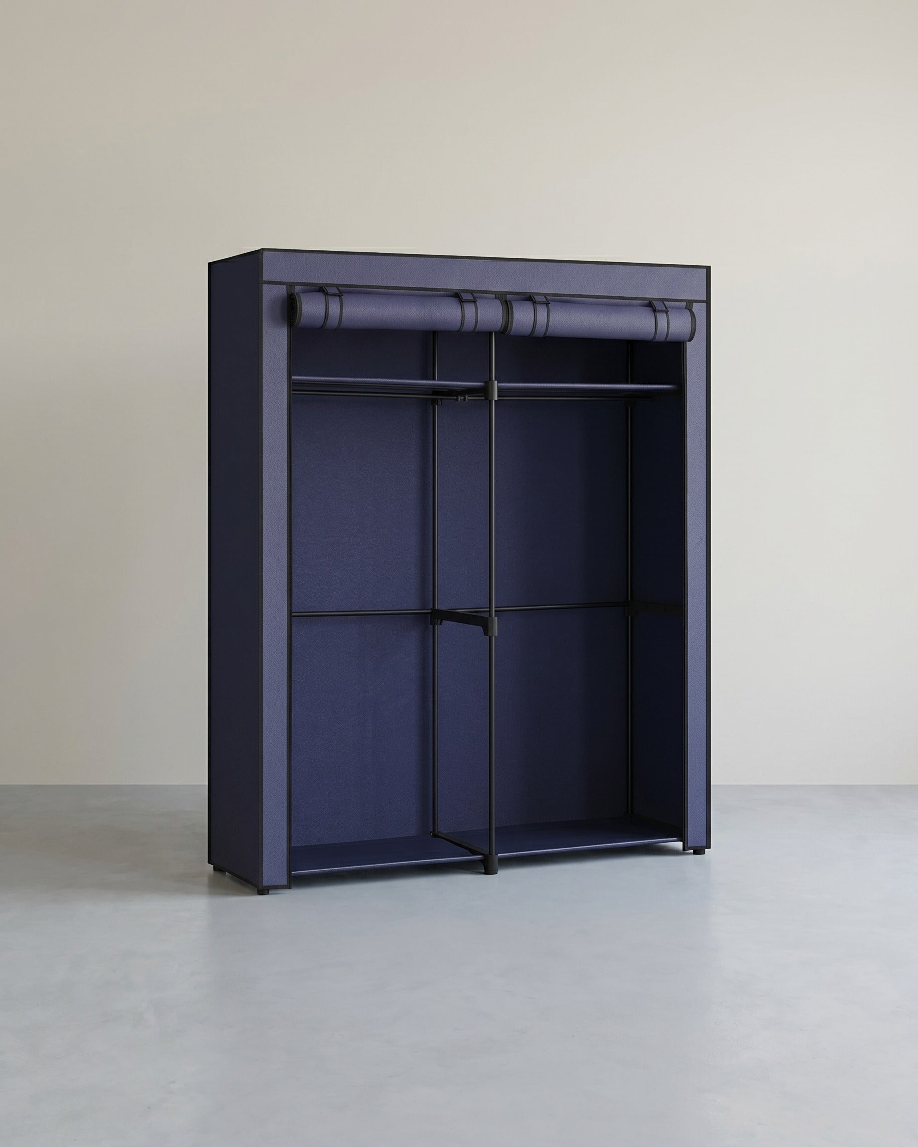 Geräumiger Stoffkleiderschrank mit Schutzhülle und Kleiderstangen – Blau
