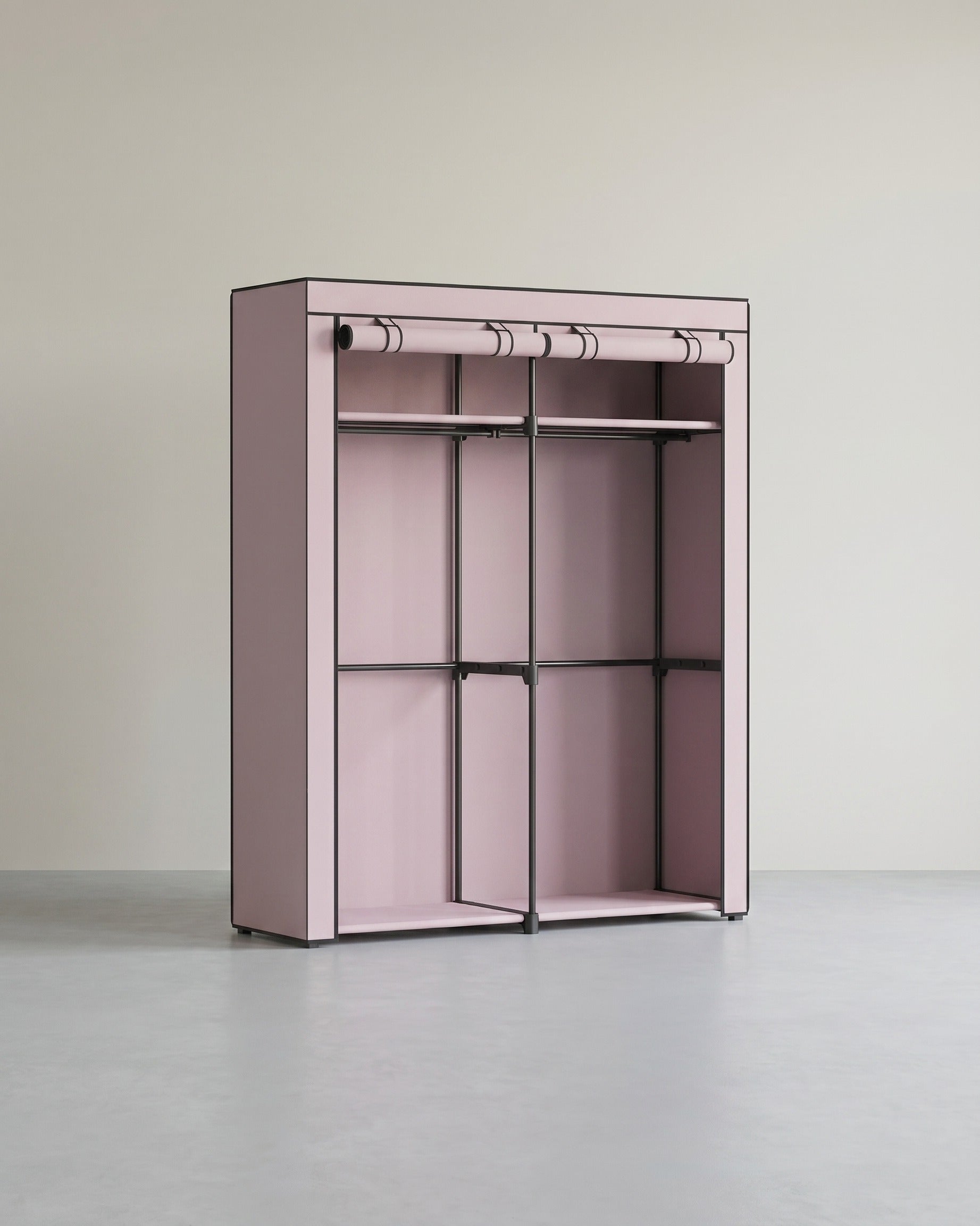 Geräumiger Stoffkleiderschrank mit Schutzhülle und Kleiderstangen – Rosa