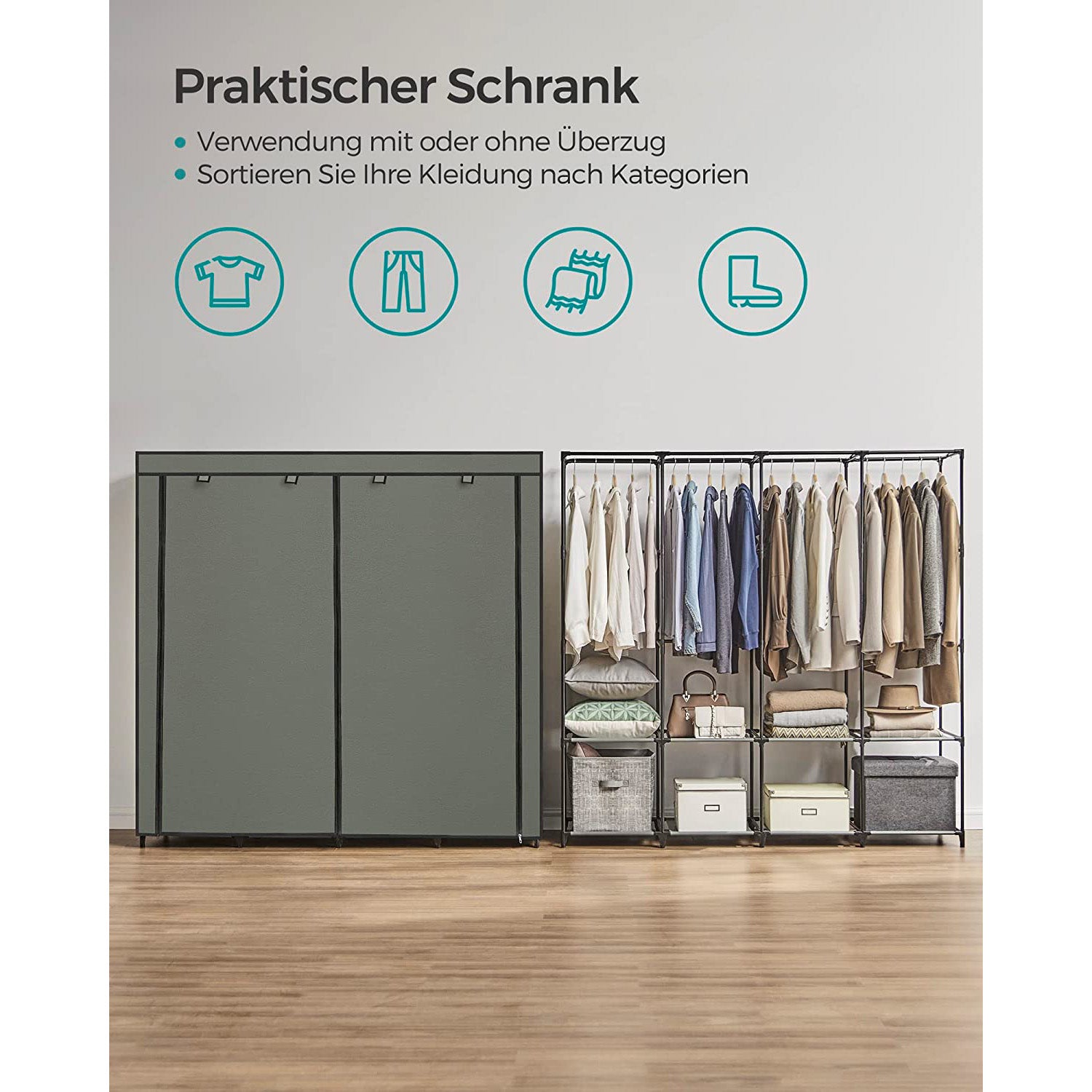Stoffgarderobe mit Hängefächern und Regalen – Geräumige und praktische Aufbewahrungslösung
