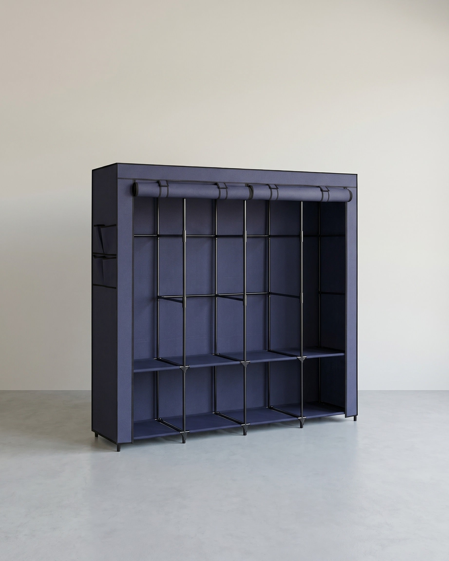 Stoffgarderobe mit Hängefächern und Regalen – Geräumige und praktische Aufbewahrungslösung – Blau