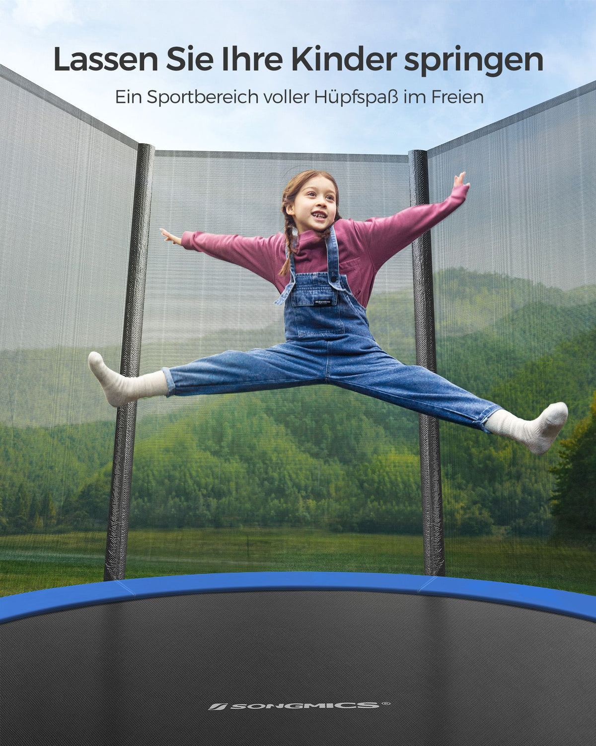 Trampolin mit Sicherheitsnetz – Stabiler Rahmen und gepolsterter Rand