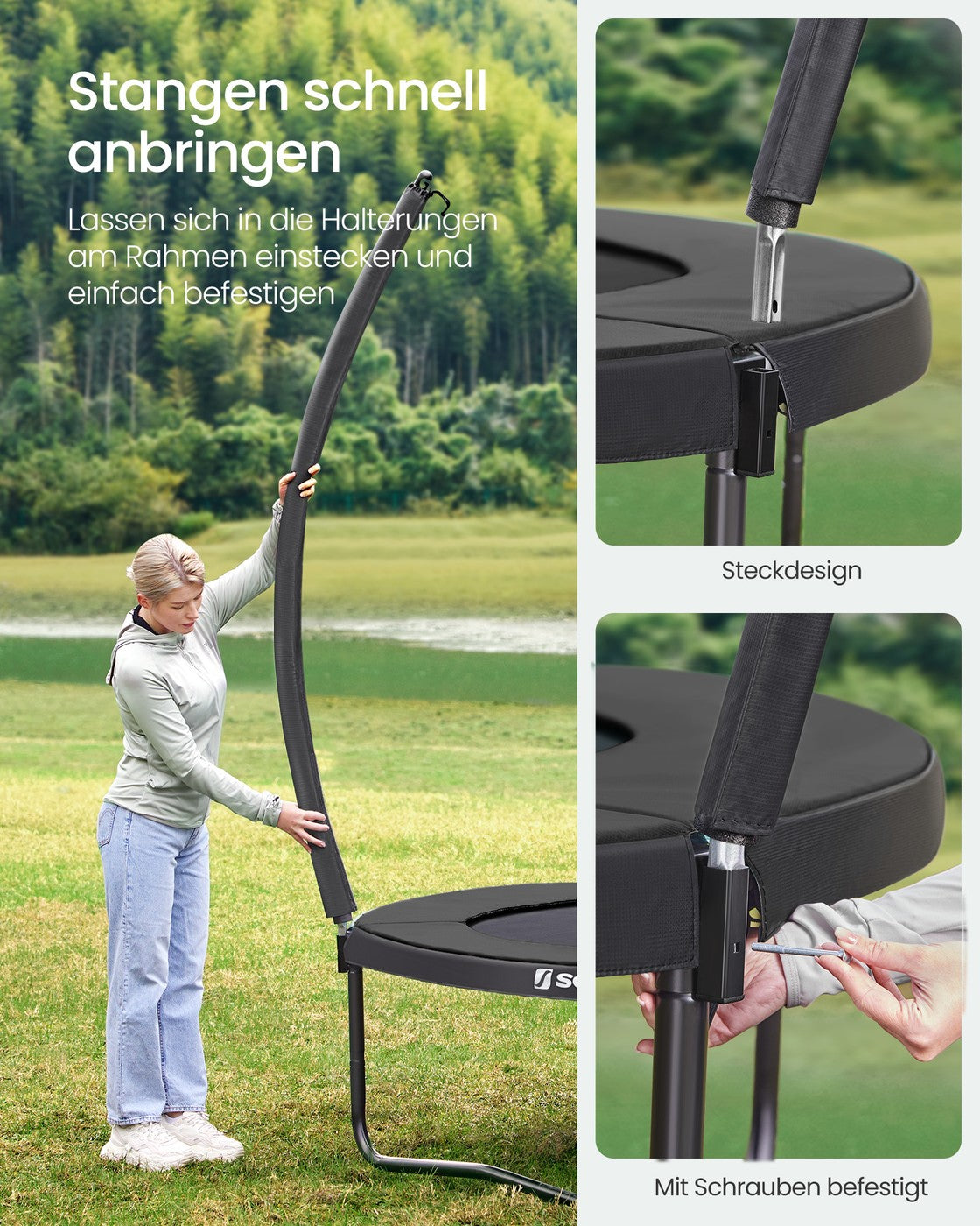 Kompaktes Trampolin Mit Sicherheitsnetz - Gebogene Stangen - Belastbar Bis 80 Kg