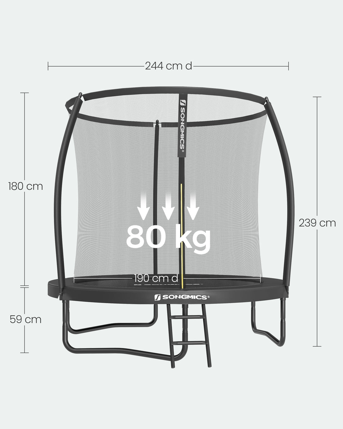 Kompaktes Trampolin Mit Sicherheitsnetz - Gebogene Stangen - Belastbar Bis 80 Kg