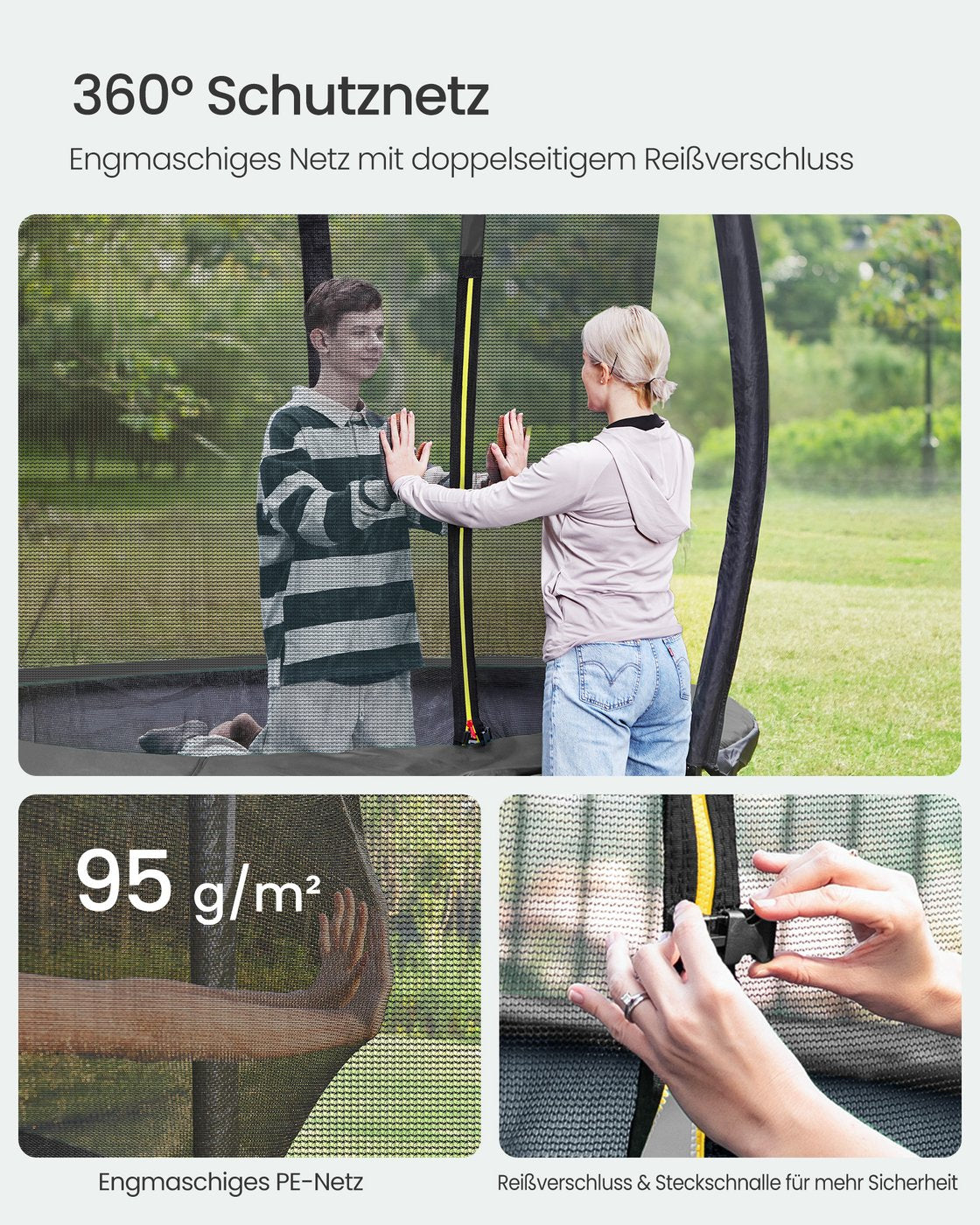 Kompaktes Trampolin Mit Sicherheitsnetz - Gebogene Stangen - Belastbar Bis 80 Kg