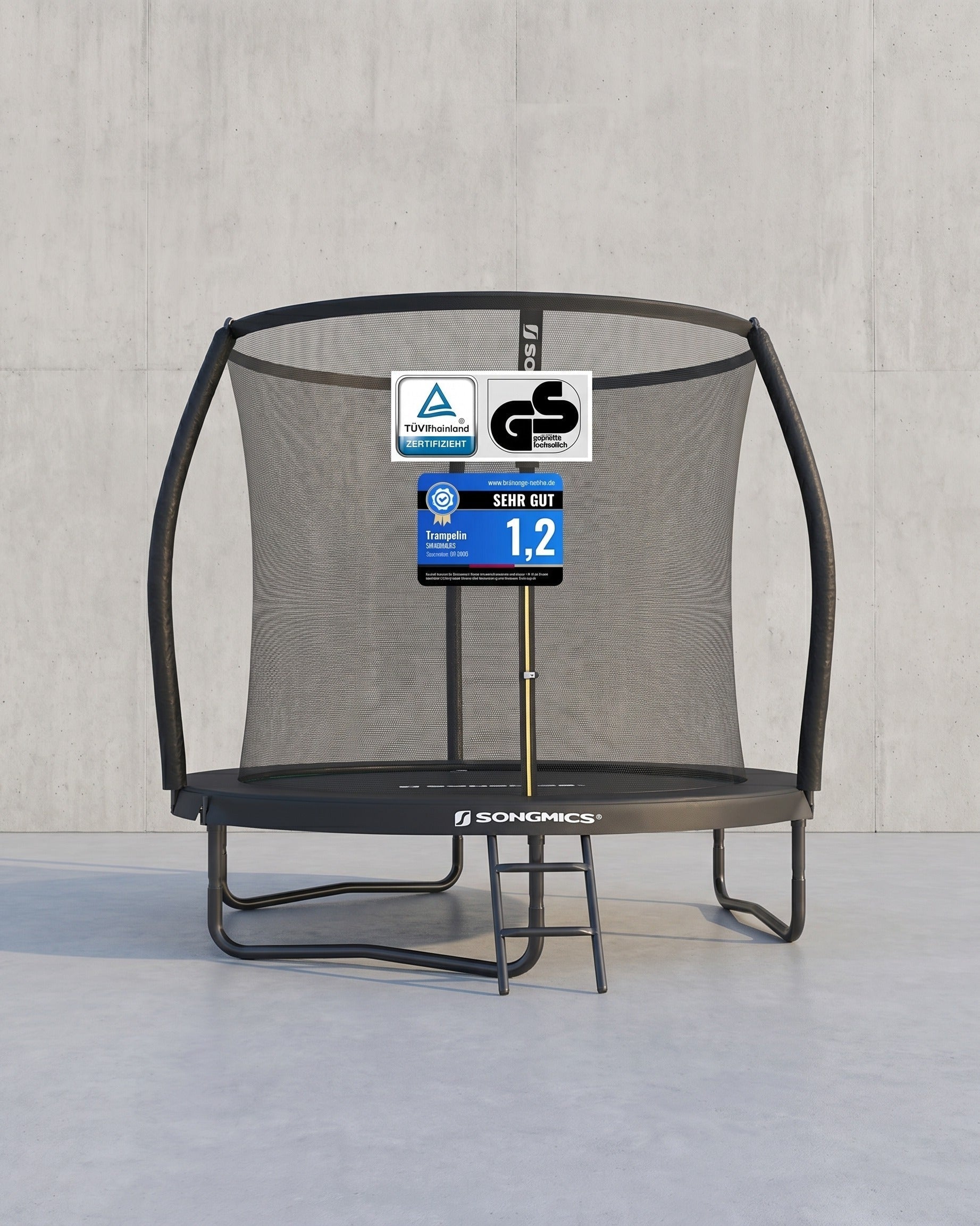 Kompaktes Trampolin Mit Sicherheitsnetz - Gebogene Stangen - Belastbar Bis 80 Kg