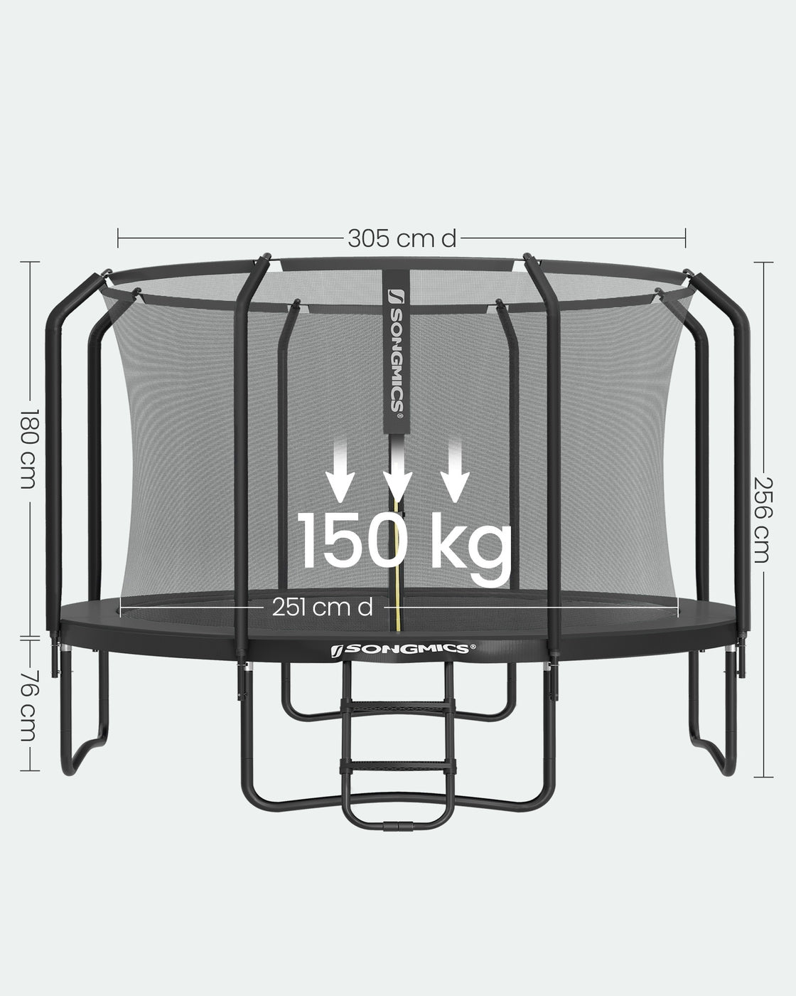 Trampolin Mit Sicherheitsnetz Und Leiter - 305 Cm Durchmesser - Belastbar Bis 150 Kg