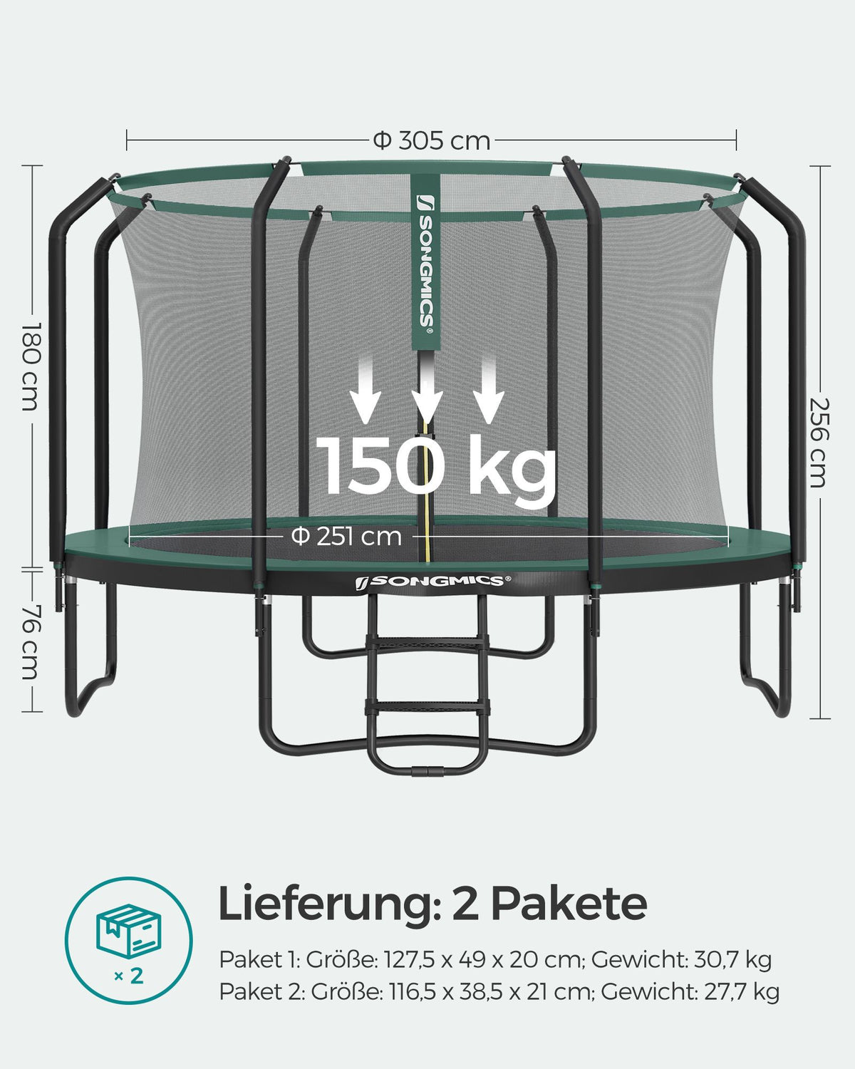 Rundes Trampolin für Kinder – Mit Sicherheitsnetz und Leiter – Erhältlich in 244 cm, 305 cm, 366 cm und 427 cm